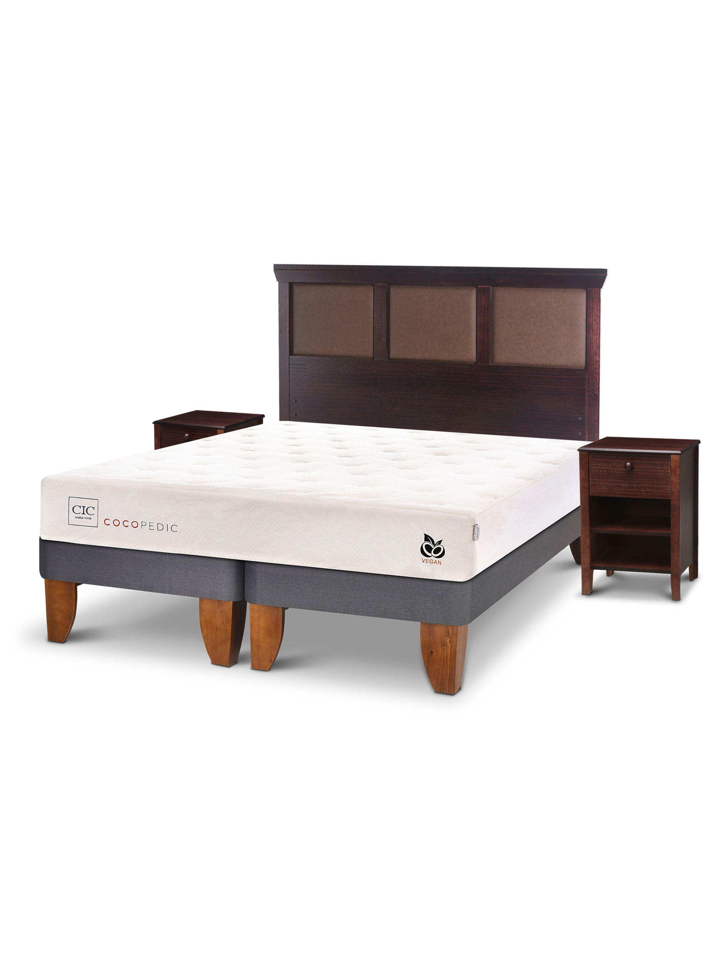 Cama Europea Cocopedic 2 Plazas Base Dividida + Set Muebles New Torino Chocolate-2