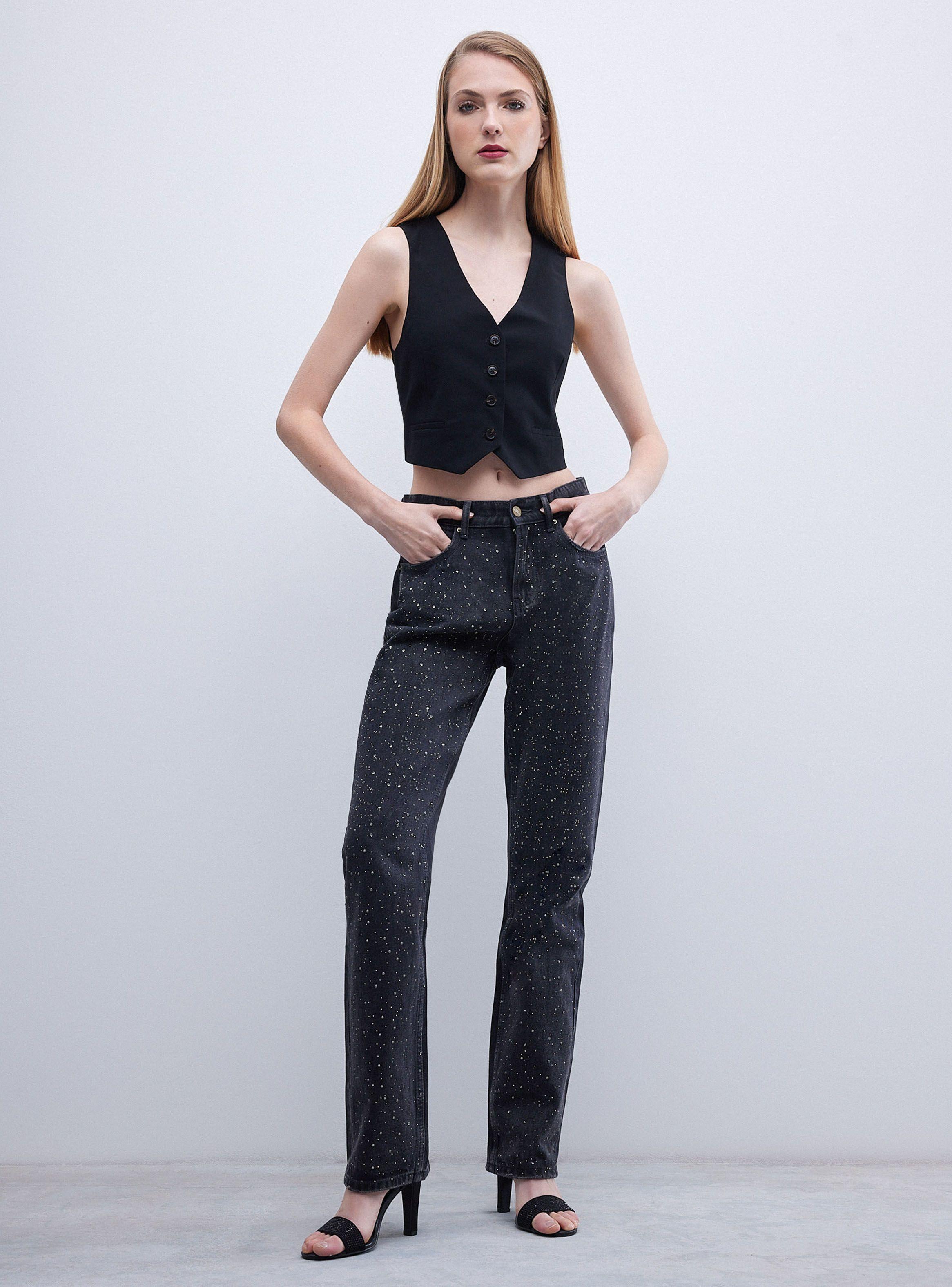 Jeans Wide Leg Brillos Tiro Alto-4