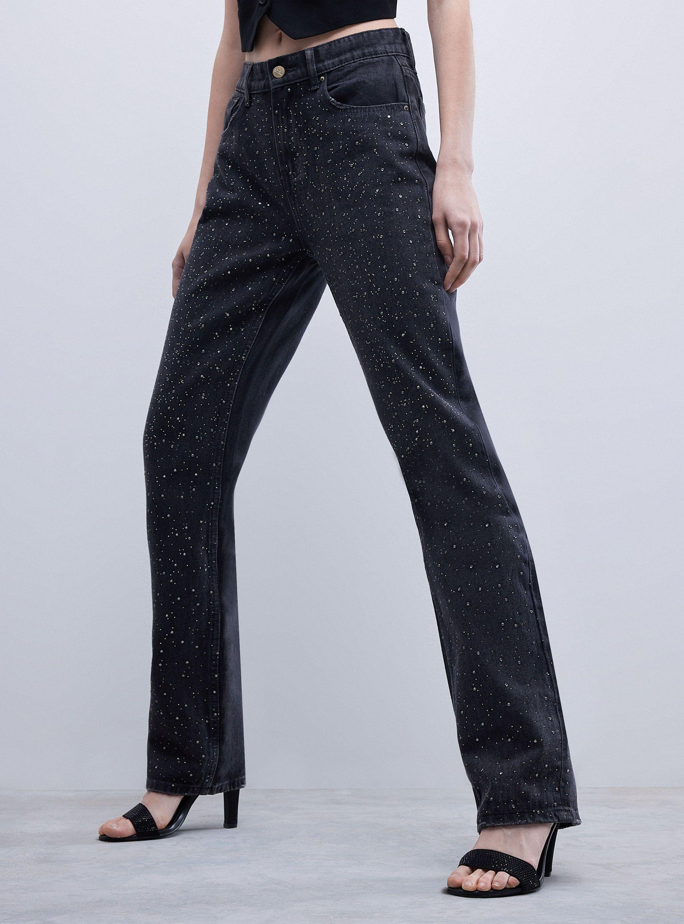 Jeans Wide Leg Brillos Tiro Alto-0