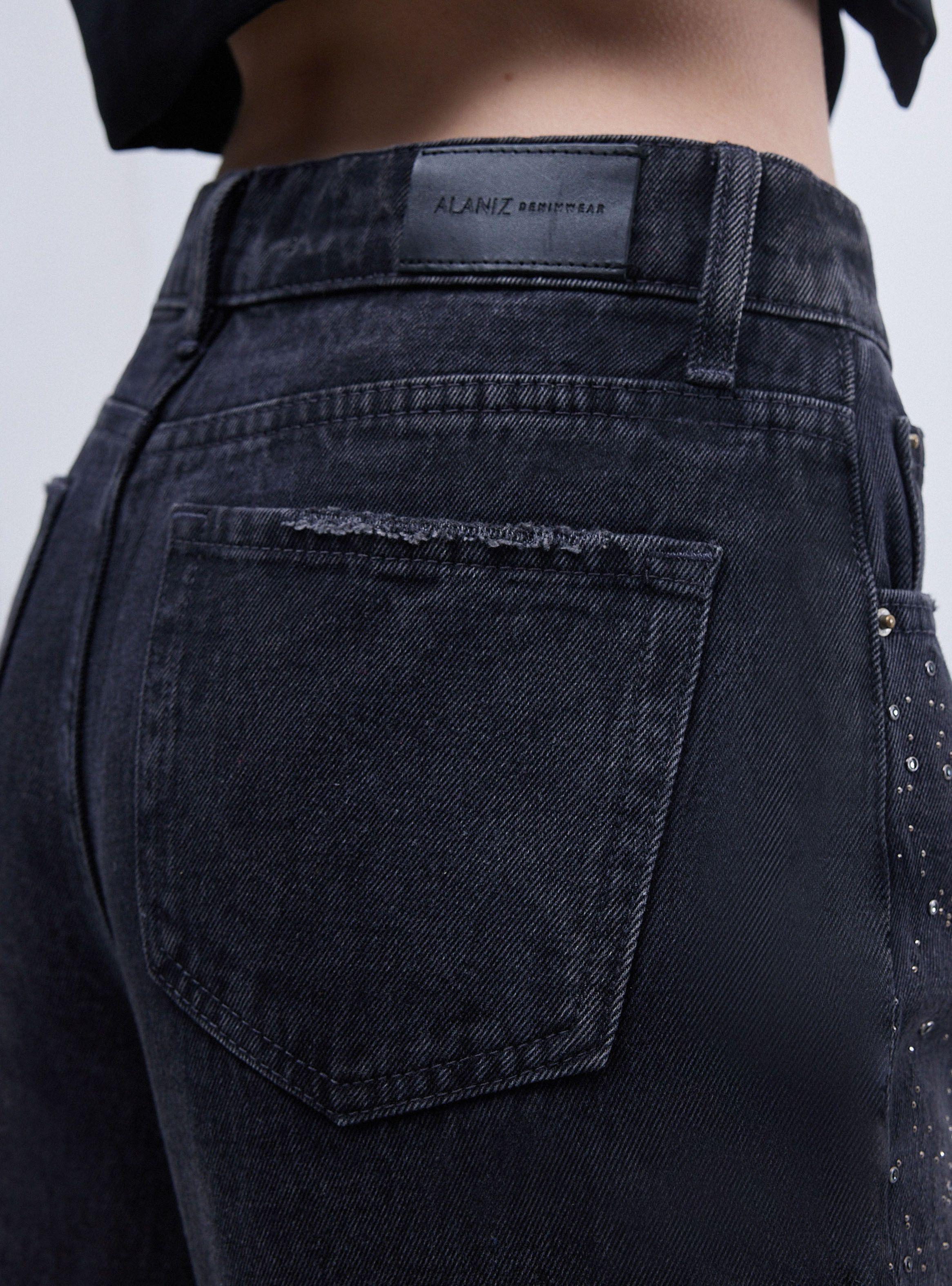 Jeans Wide Leg Brillos Tiro Alto-3