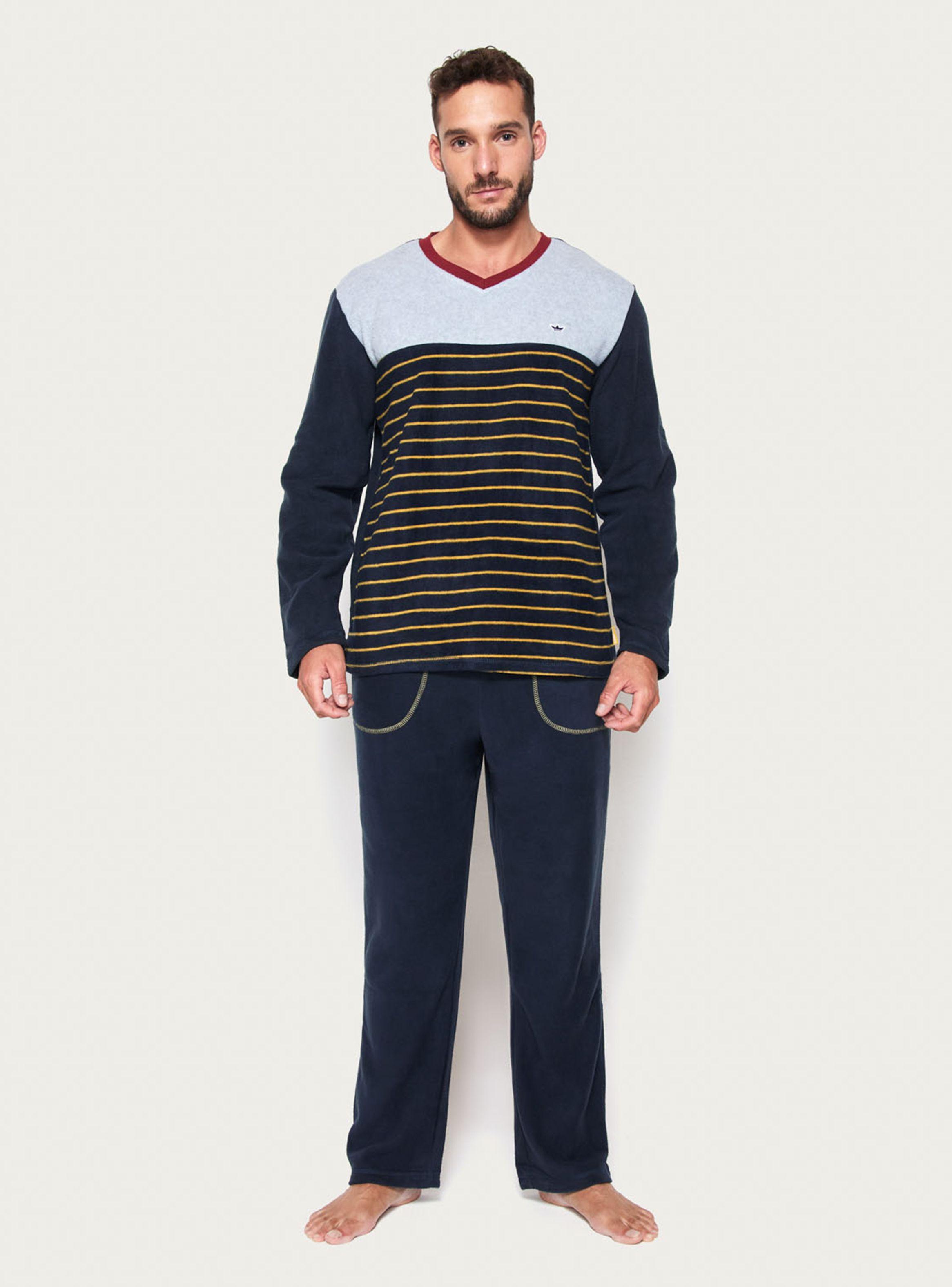 Pijama Largo Micropolar Rayas Blue-0