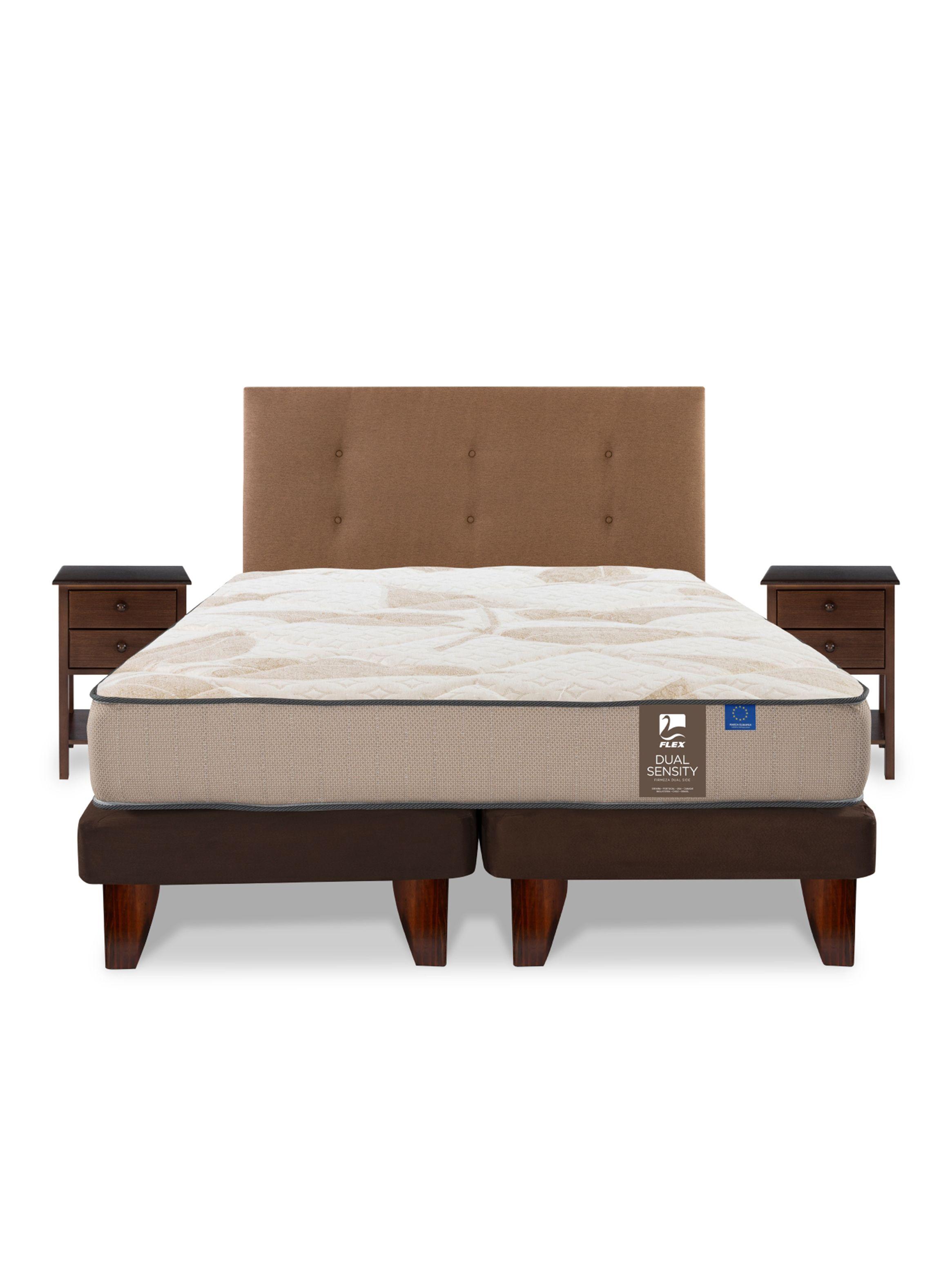 Cama Europea Dual Sensity 2 Plazas + Respaldo Royal + Velador Rover-1