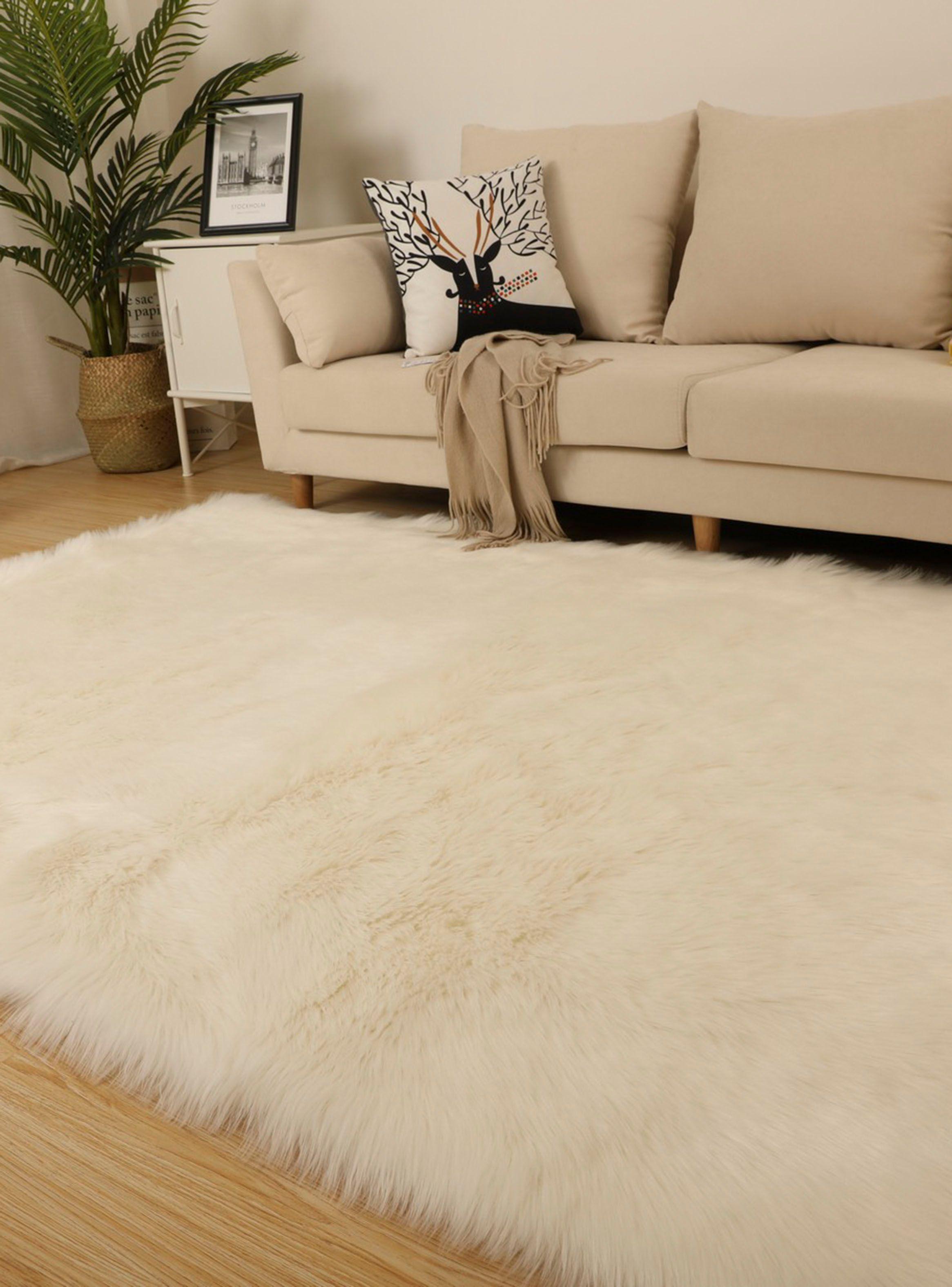Alfombra Piel Sintético Oveja Blanca 120 x 180 cm-4