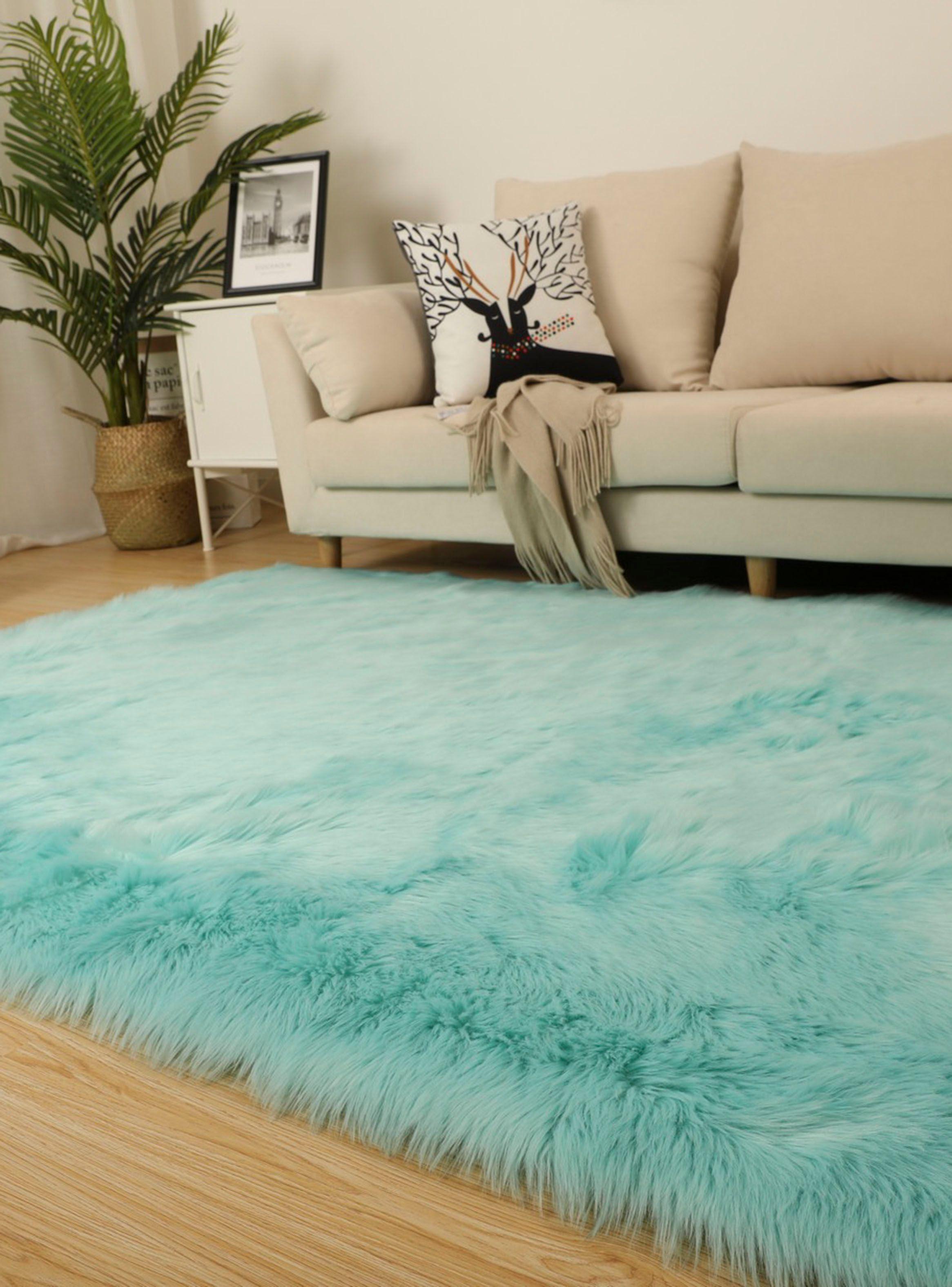 Alfombra Piel Sintético Oveja Azul 120 x 180 cm-4