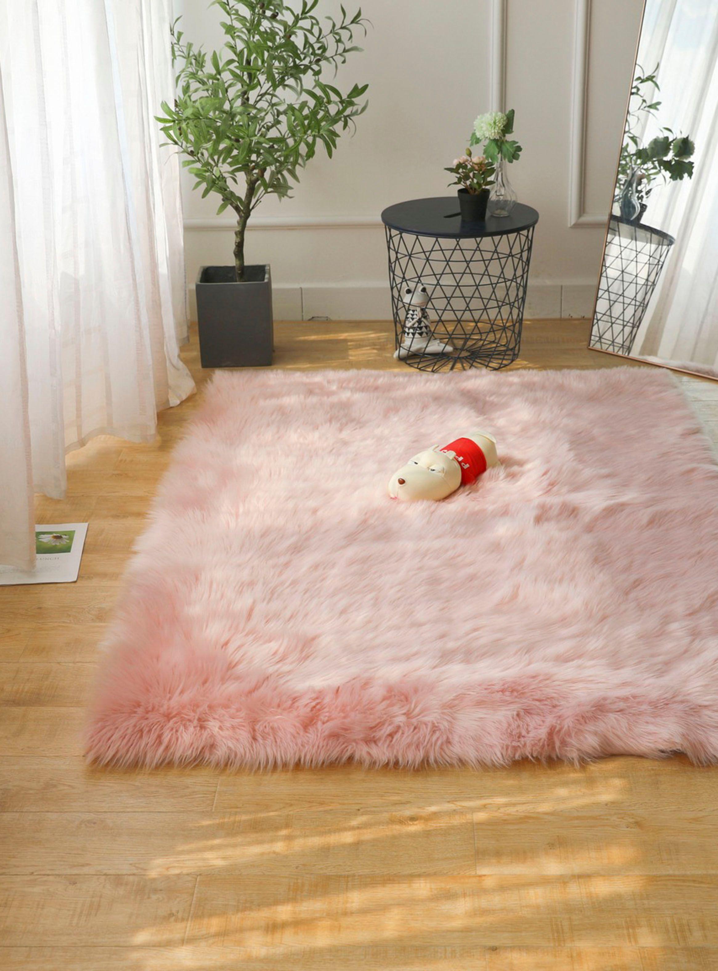Alfombra Piel Sintético Oveja Rosada 120 x 180 cm-3