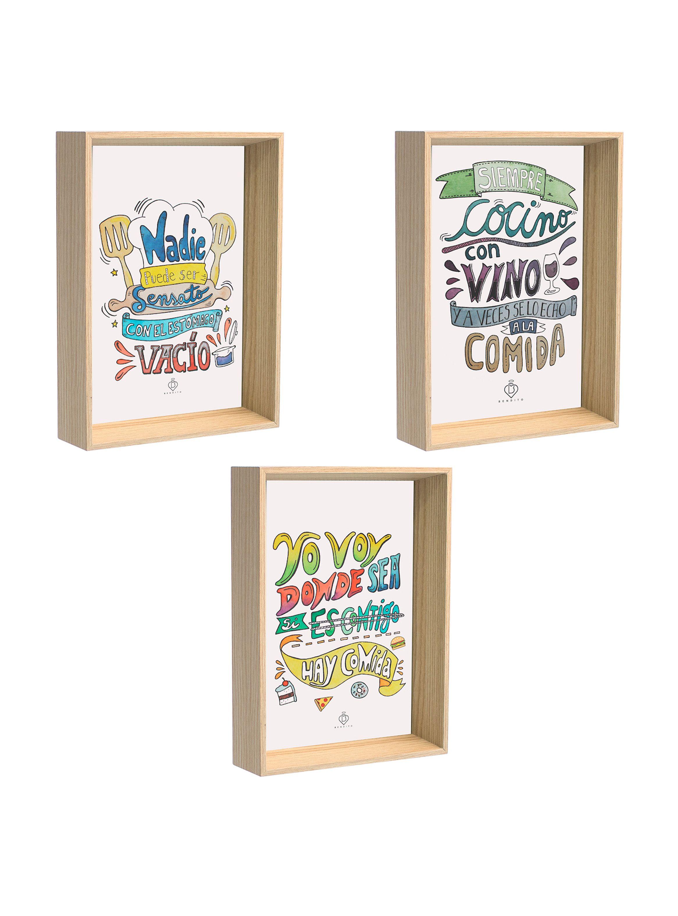 Set 3 Cuadros Postal Comida Texto Bendito-0