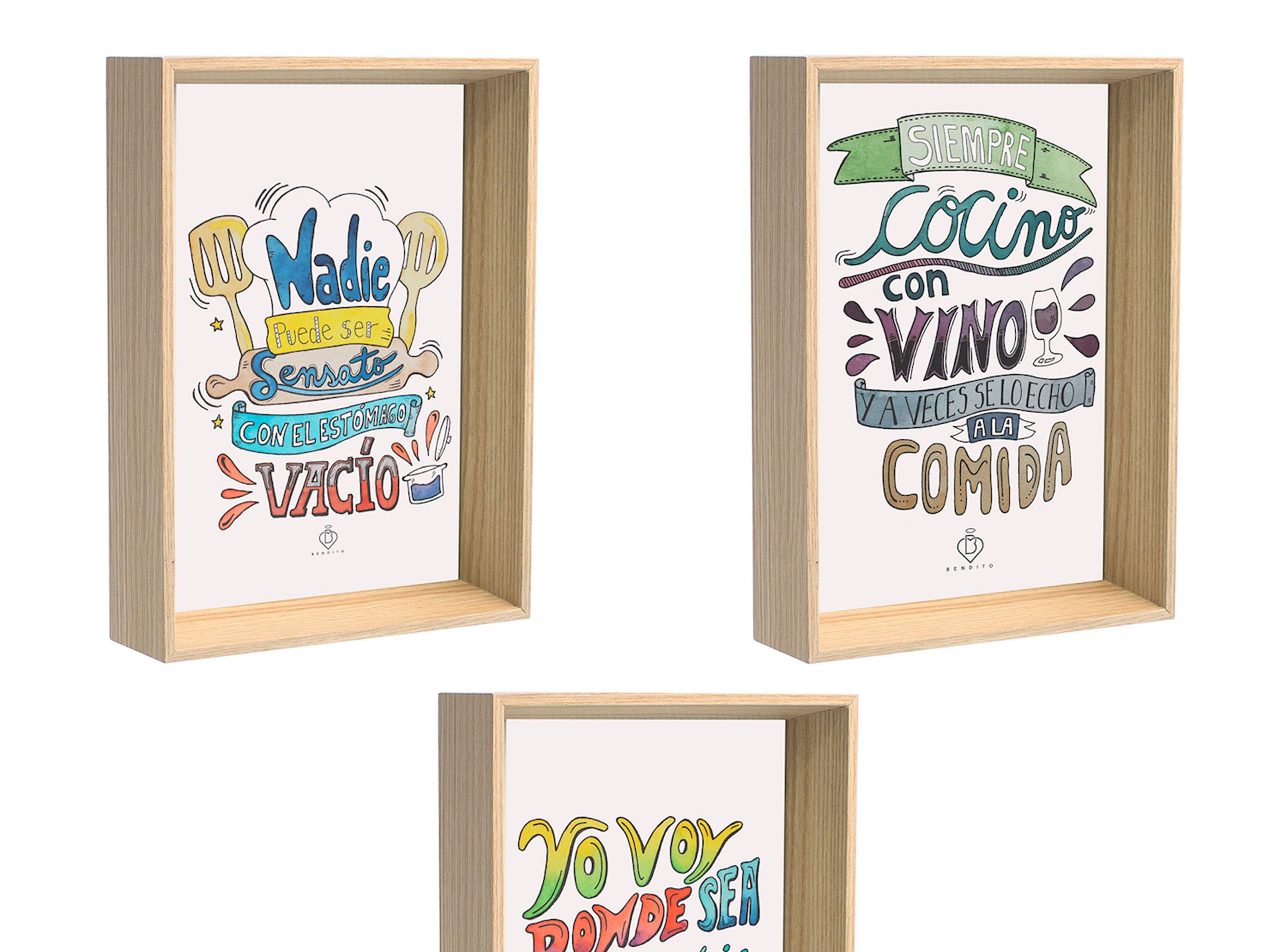 Set 3 Cuadros Postal Comida Texto Bendito-1