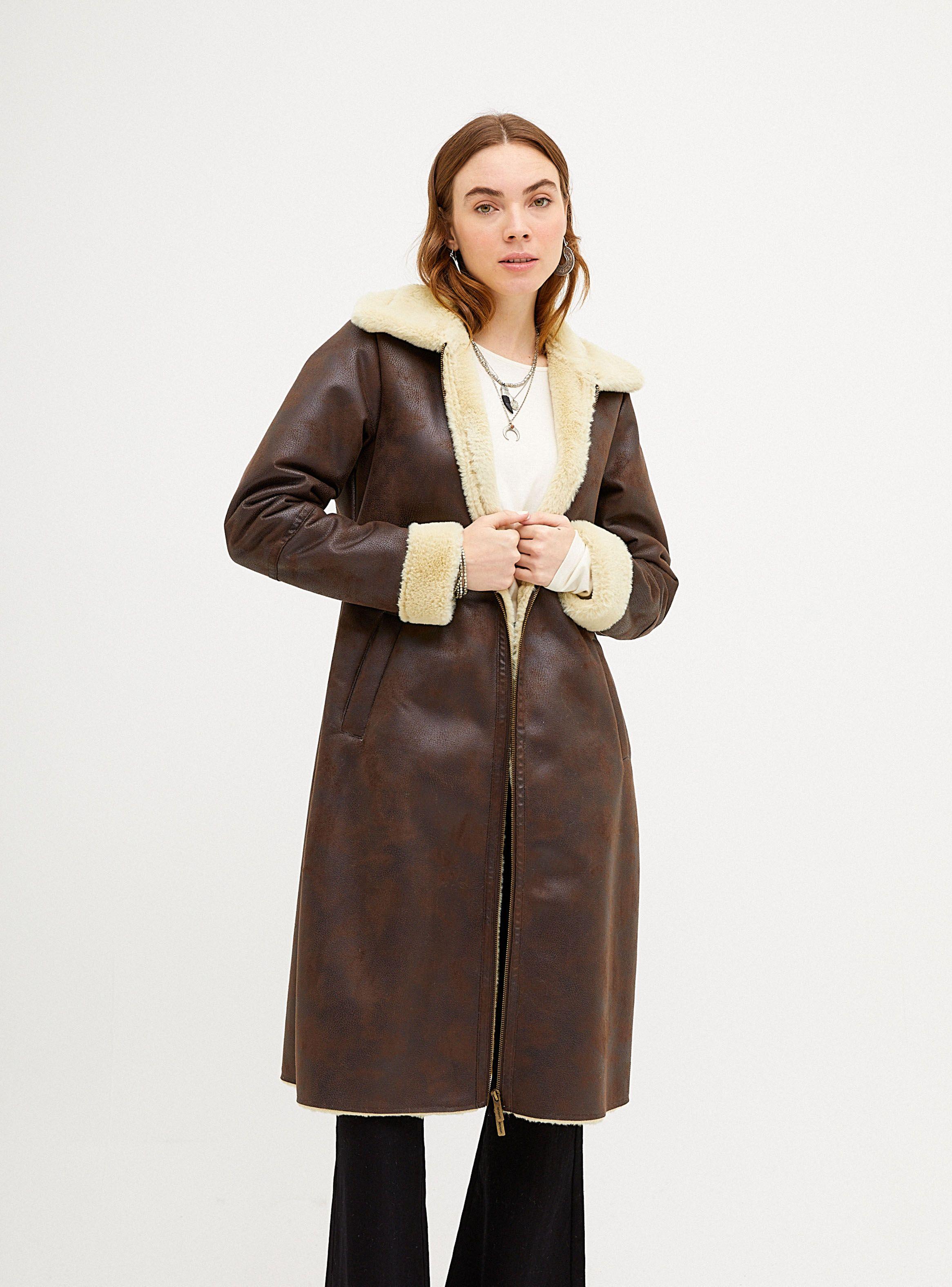 Chaqueta Larga a la Rodilla Forrada en Piel Sintetica-0