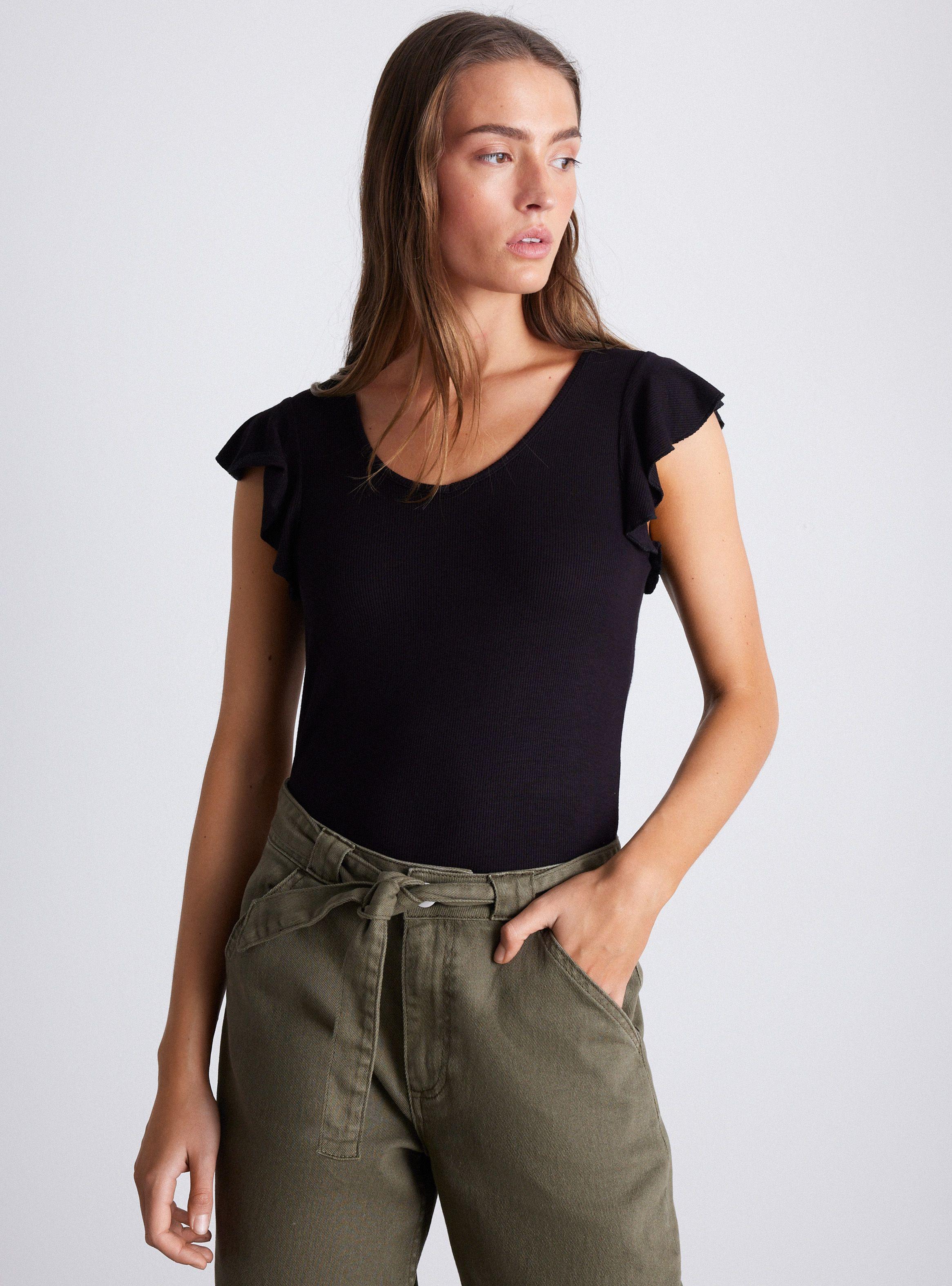 Polera Rib Manga con Vuelos Acanalado-0