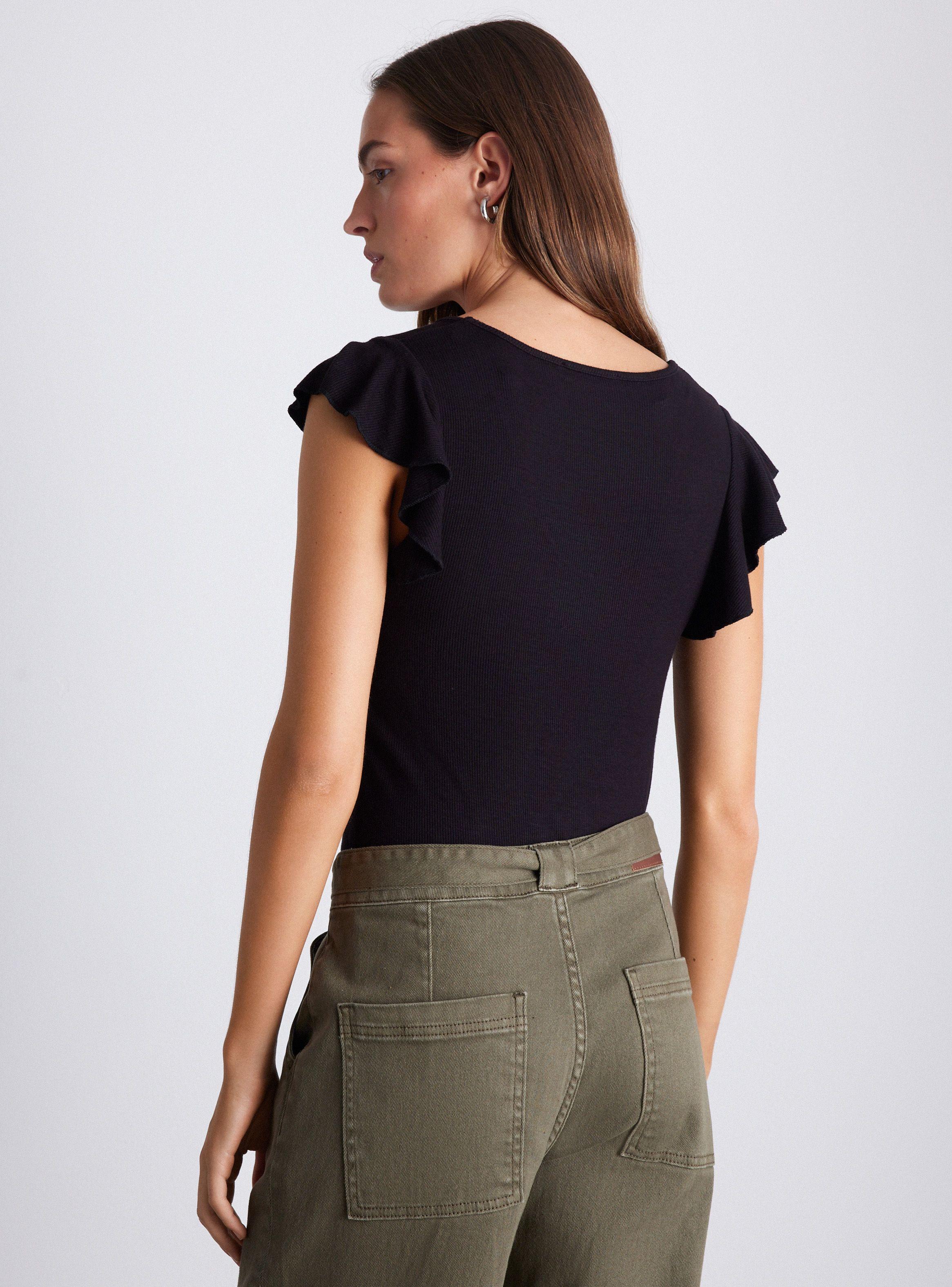 Polera Rib Manga con Vuelos Acanalado-1