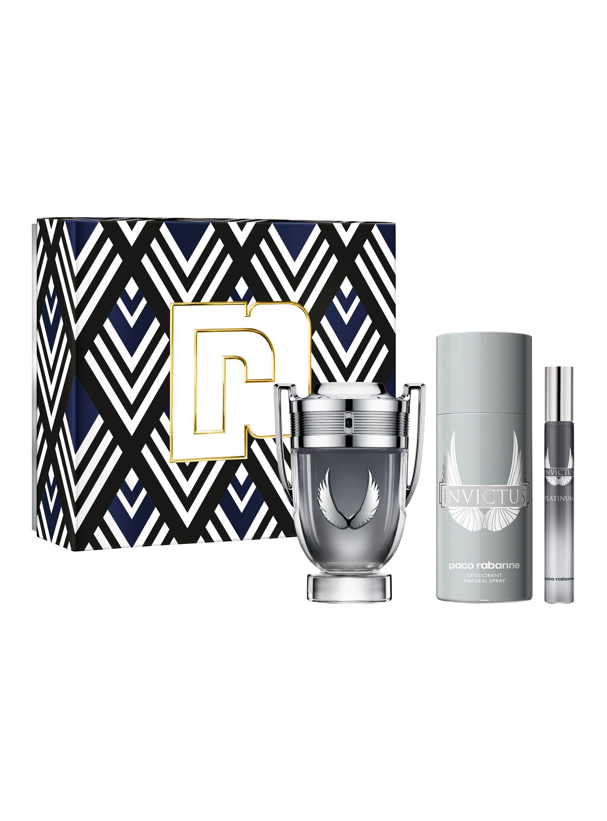 Set Perfume Paco Rabanne Invictus Platinum EDP Hombre 100 ml + Desodorante 150 ml + Megasprizter 10 ml-1