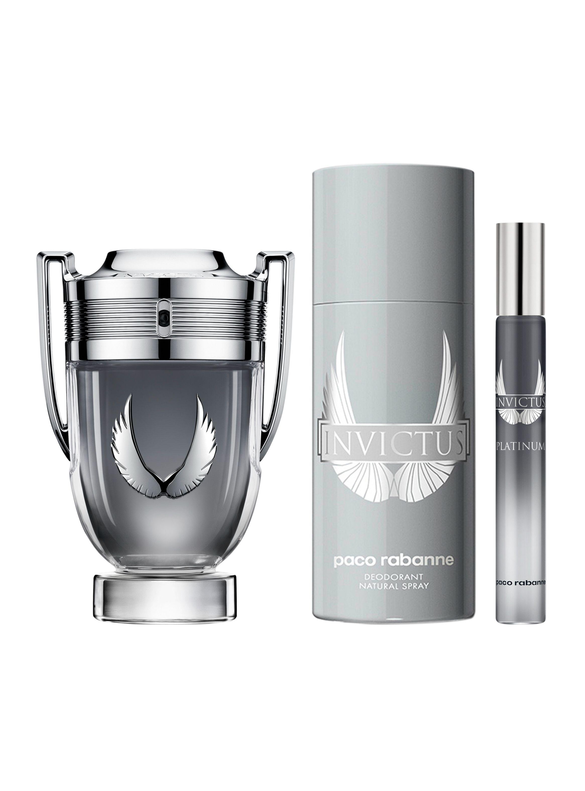 Set Perfume Paco Rabanne Invictus Platinum EDP Hombre 100 ml + Desodorante 150 ml + Megasprizter 10 ml-0