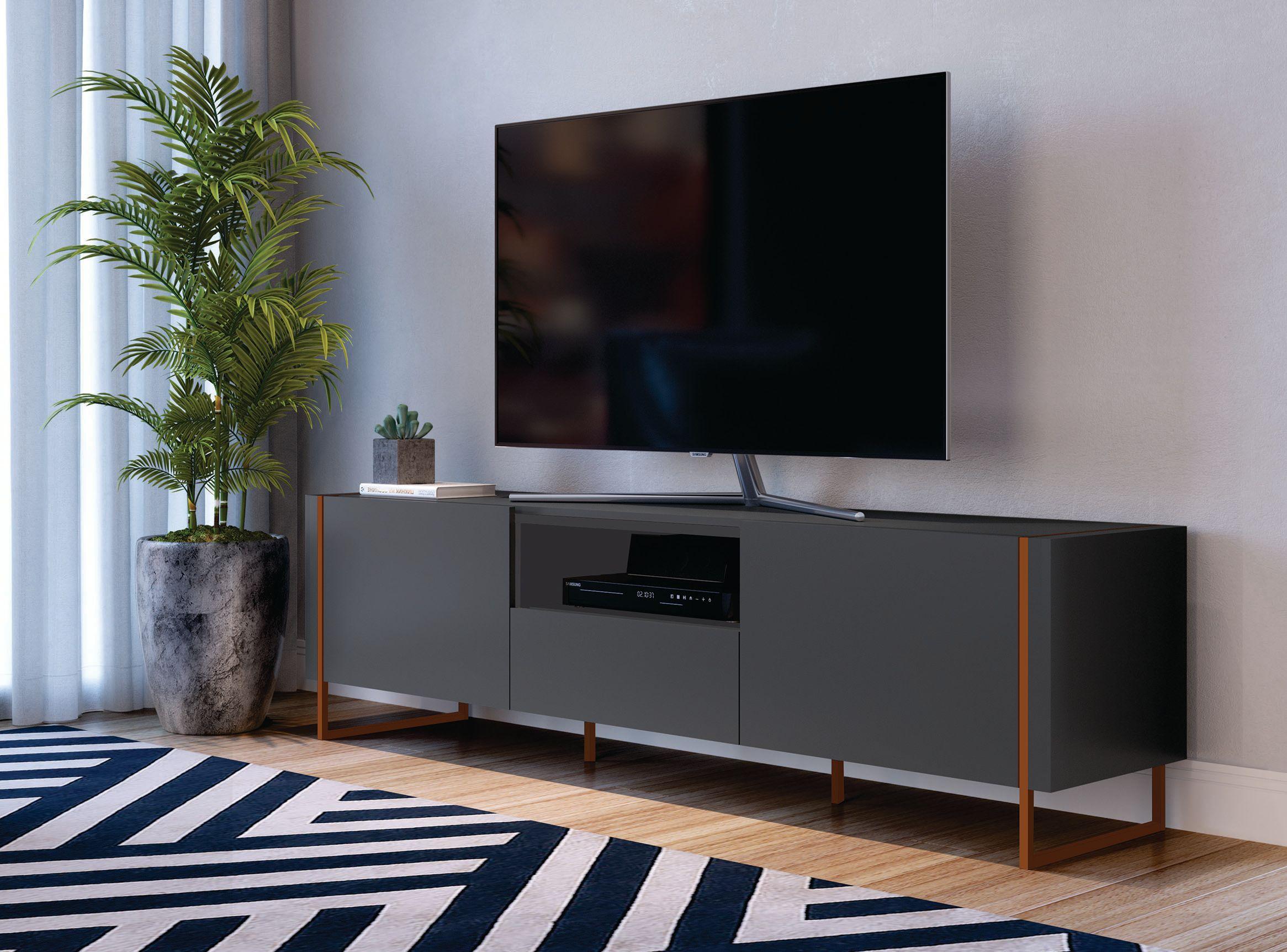 Rack Decocasa TV 50" Vesta Negro Base Cuadrada-3