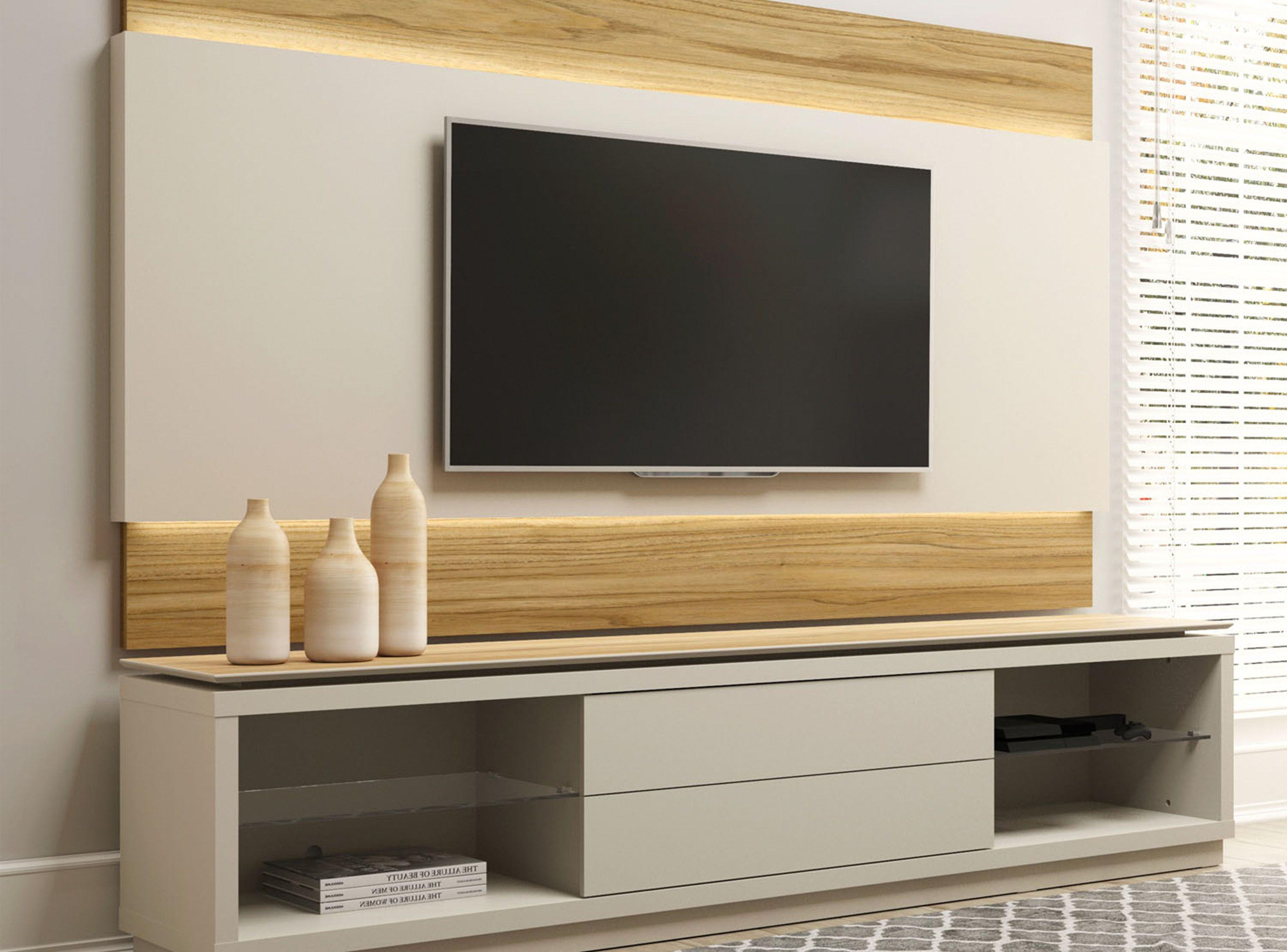 Combo Living Rack TV 60" + Panel TV Lincoln Off White 2.1 Decocasa-3