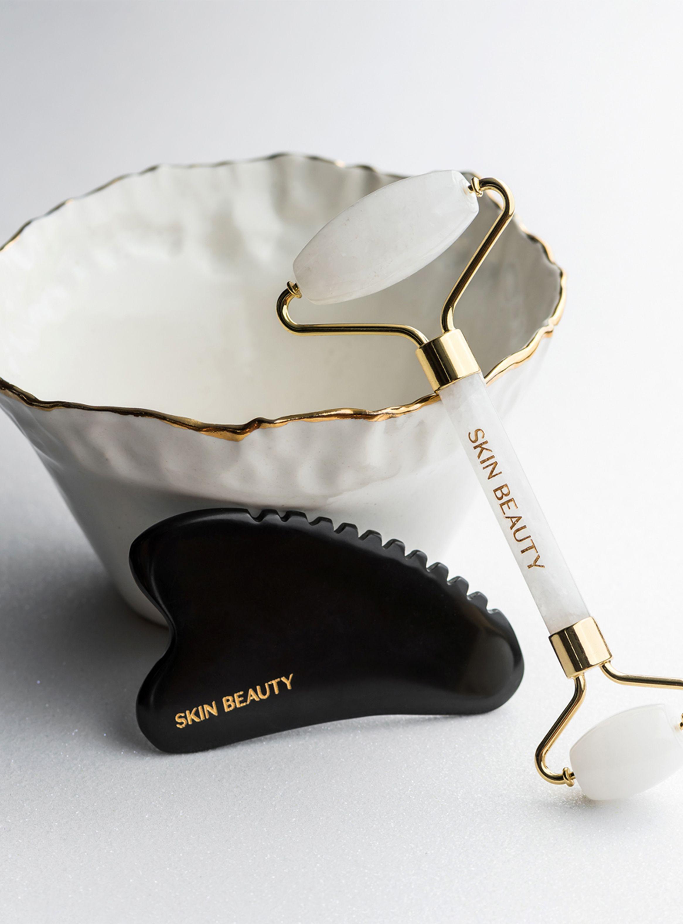 Set Roller Facial White Roller + Black Gua-Sha-0