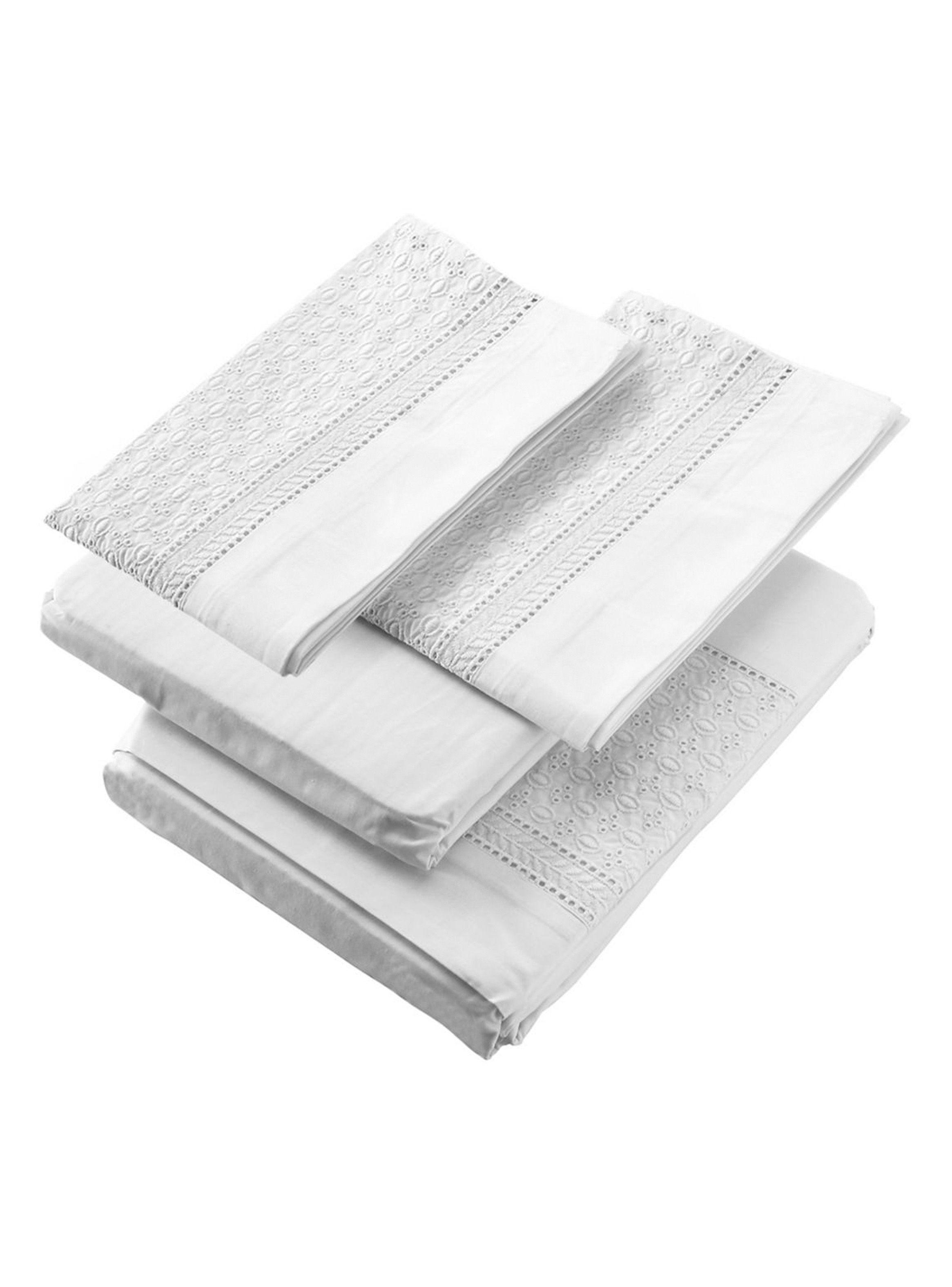 Sábanas 2 Plazas Mallorca 180 Hilos Broderie Blanco-1