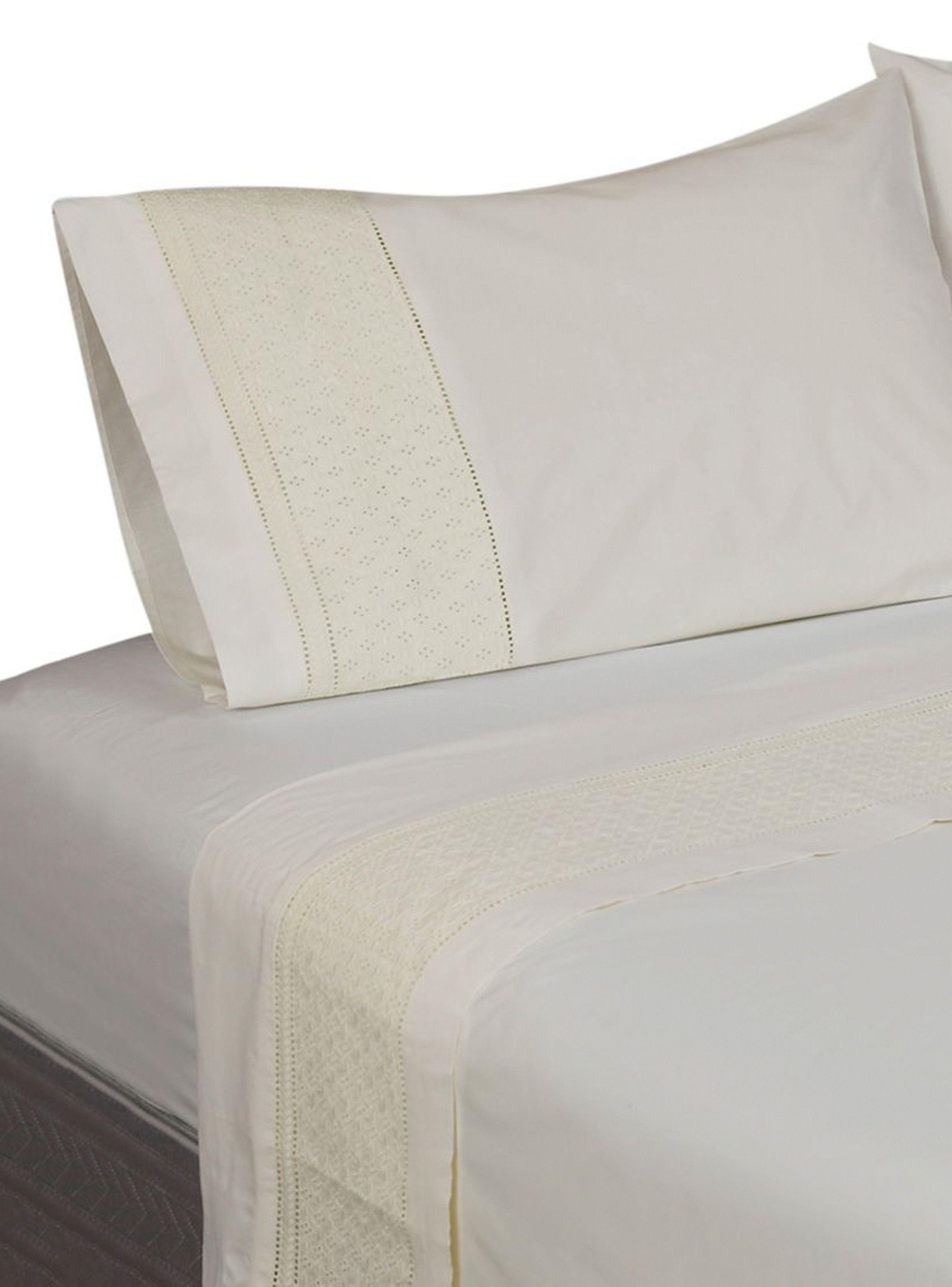 Sábanas 2 Plazas Mallorca 180 Hilos Broderie Beige-0