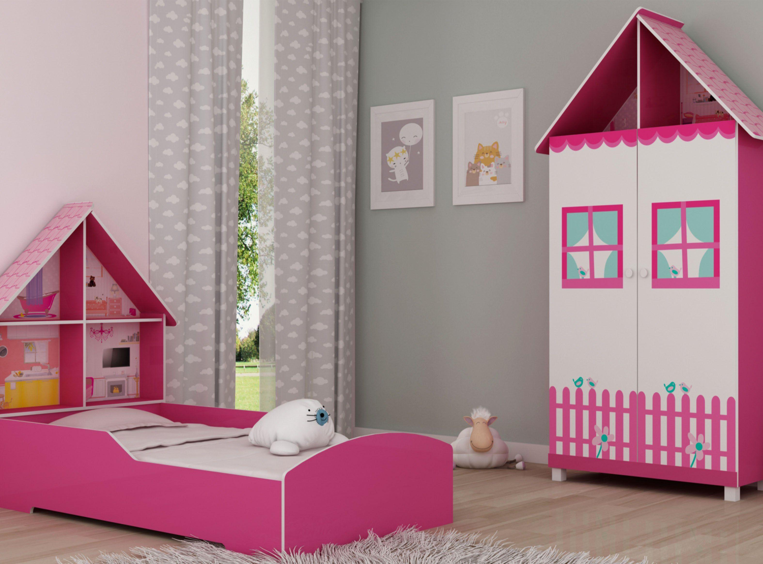 Cama Infantil 1 Plaza Casinha + Clóset Rosa-4