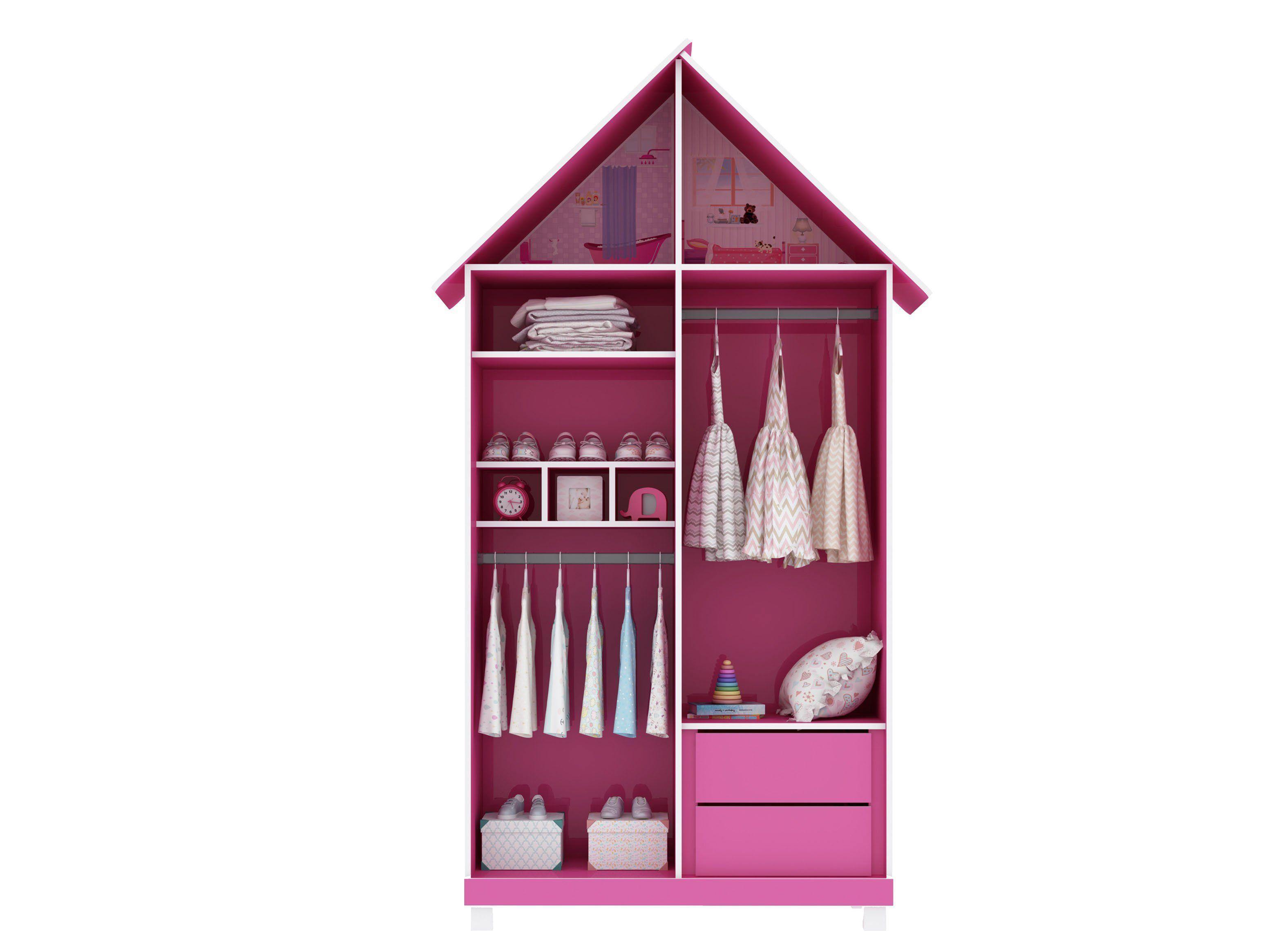 Cama Infantil 1 Plaza Casinha + Clóset Rosa-1