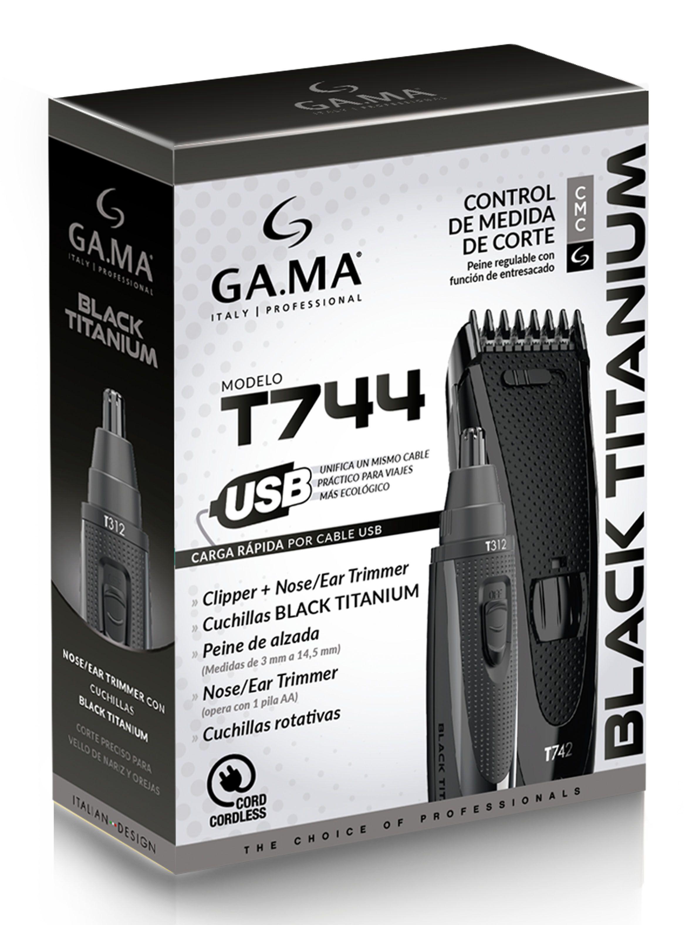Pack Cortapelo + Trimmer T744 Black Titanium USB-2