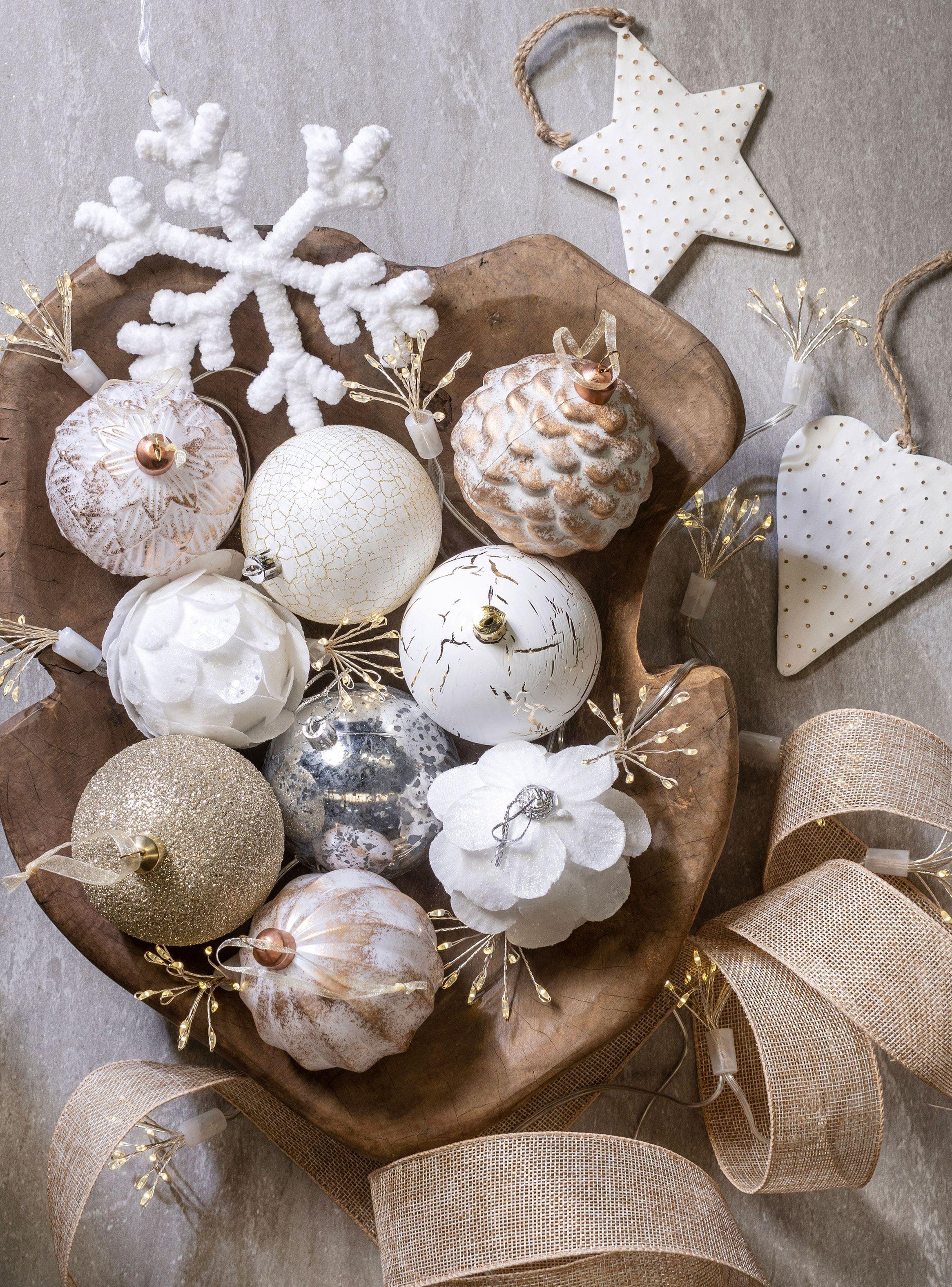 Set 3 Esferas 8 cm Blanco/Dorado-3