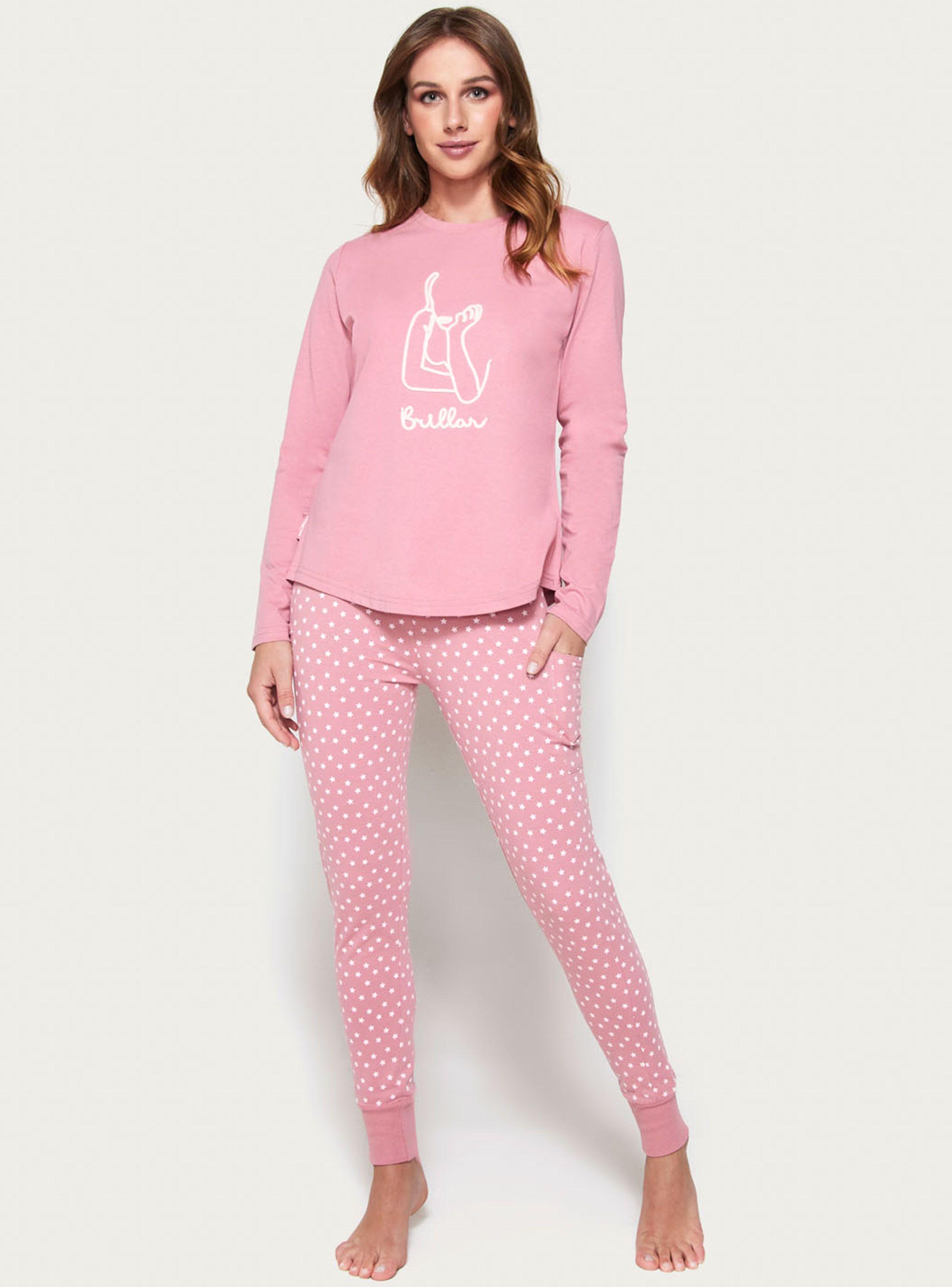 Pijama Largo Algodón Jersey Rosado con Puños-0