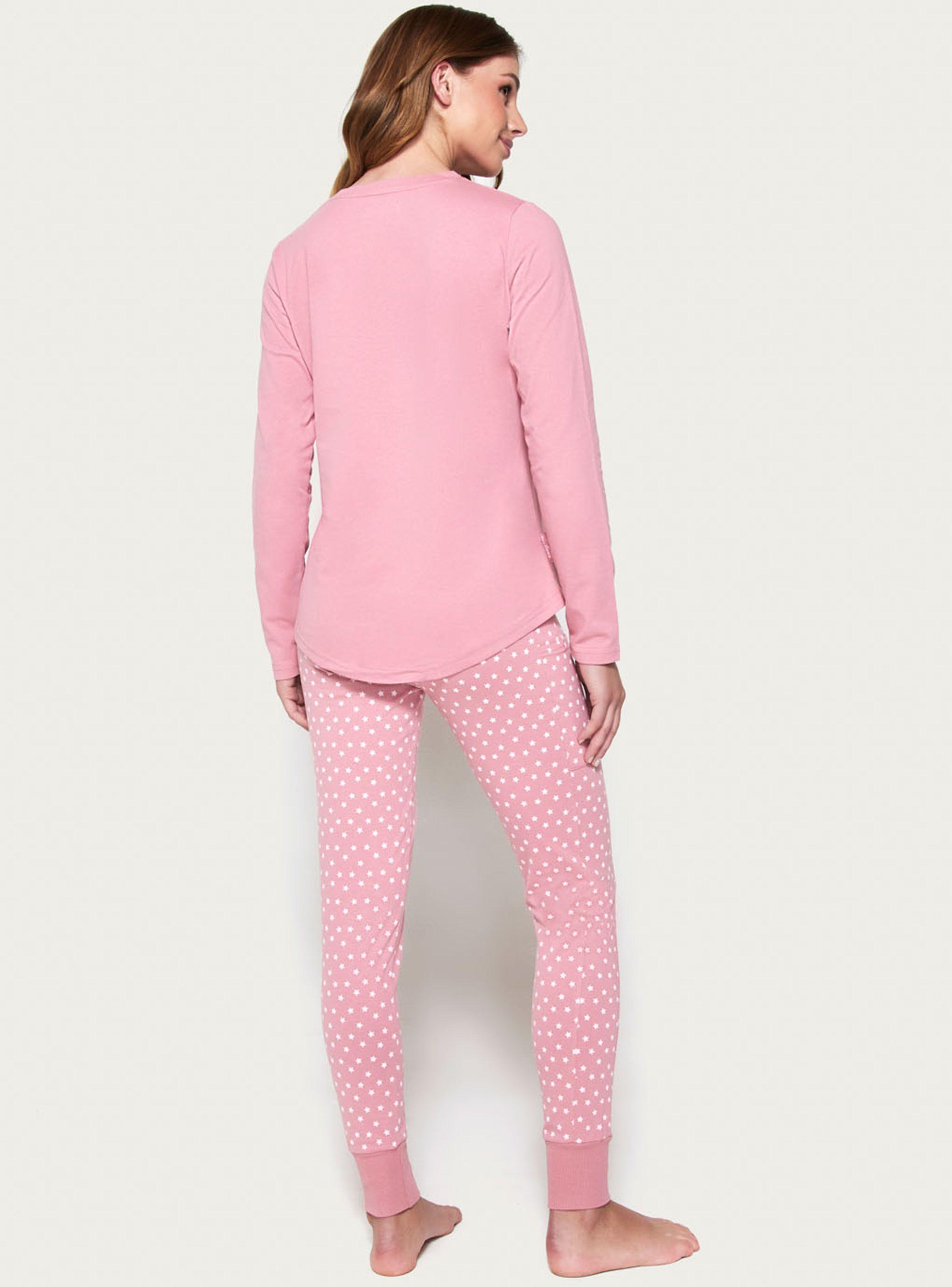 Pijama Largo Algodón Jersey Rosado con Puños-1