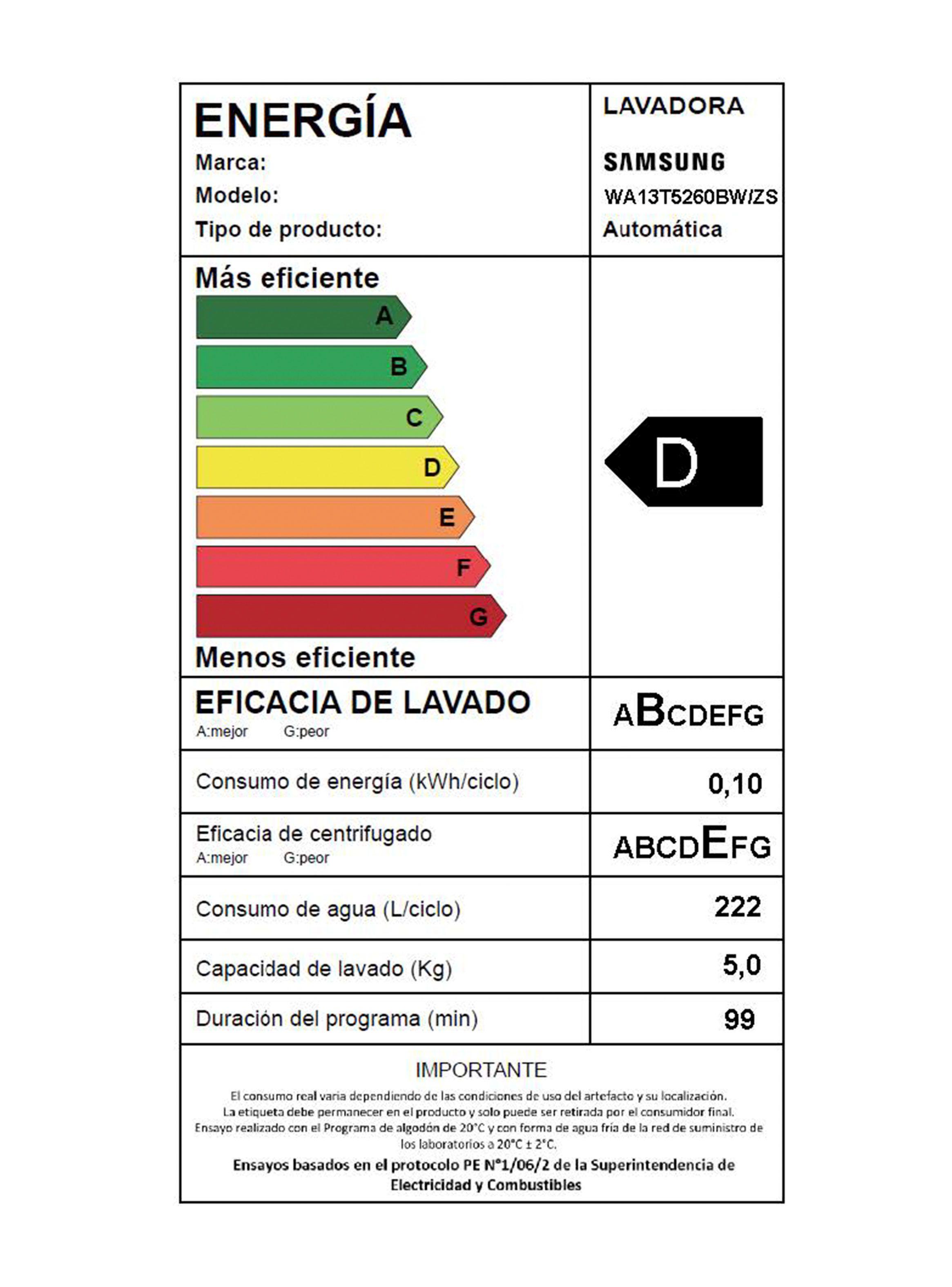Lavadora de Carga Superior 13 kg WA13T5260BW/ZS-7