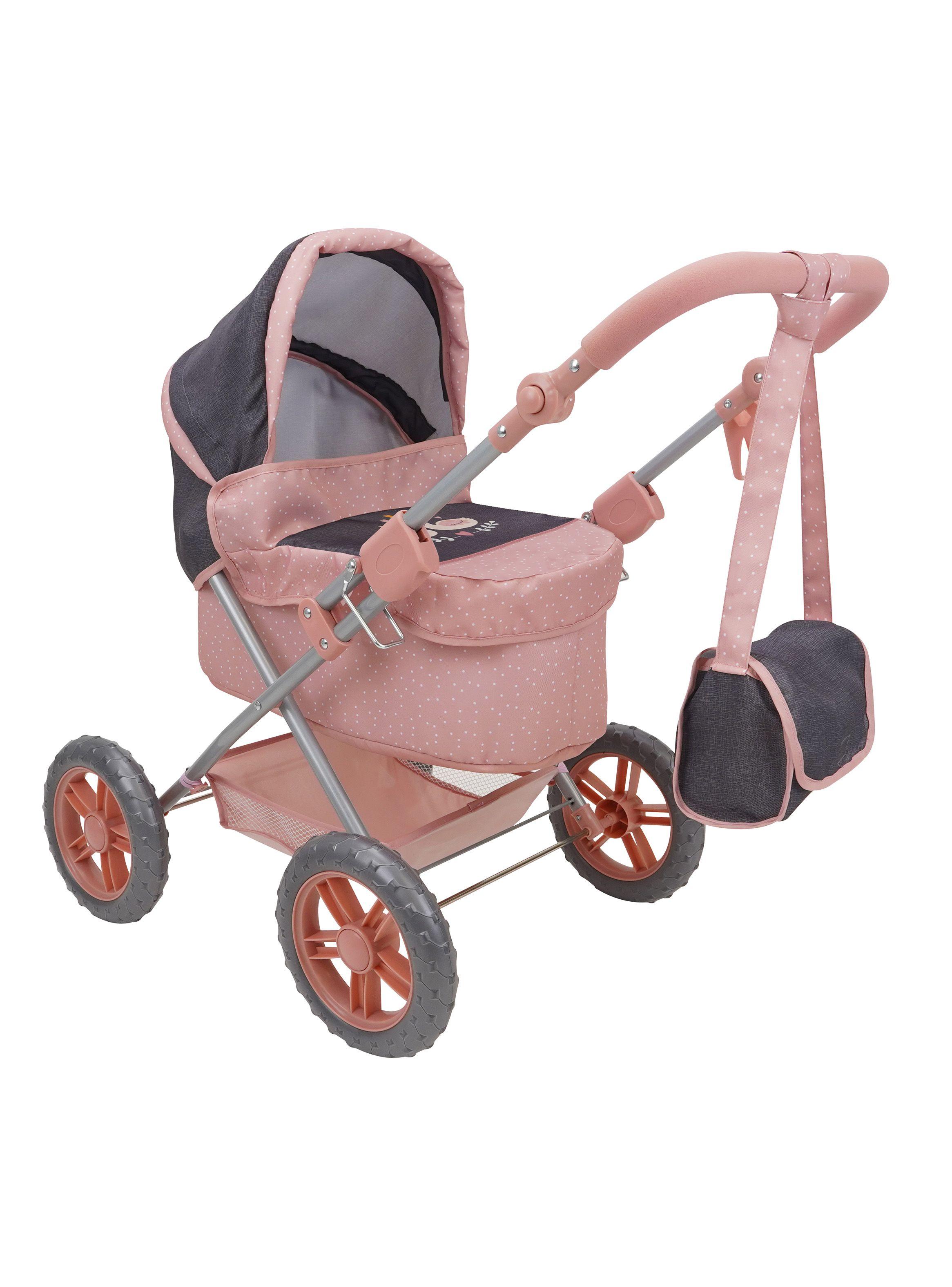 Coche Cuna para Muñeca Little Swan Gris Rosa-0