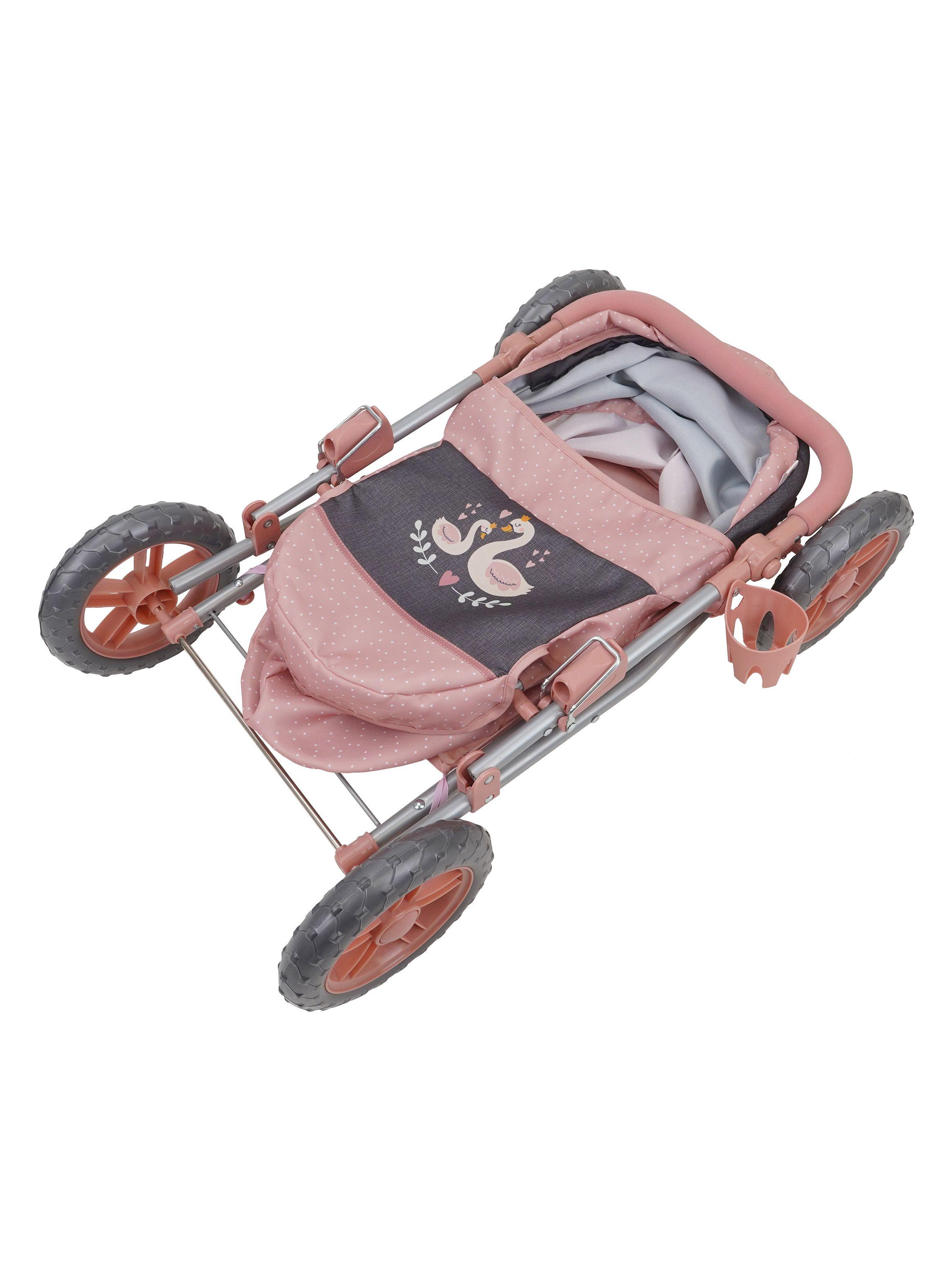 Coche Cuna para Muñeca Little Swan Gris Rosa-2