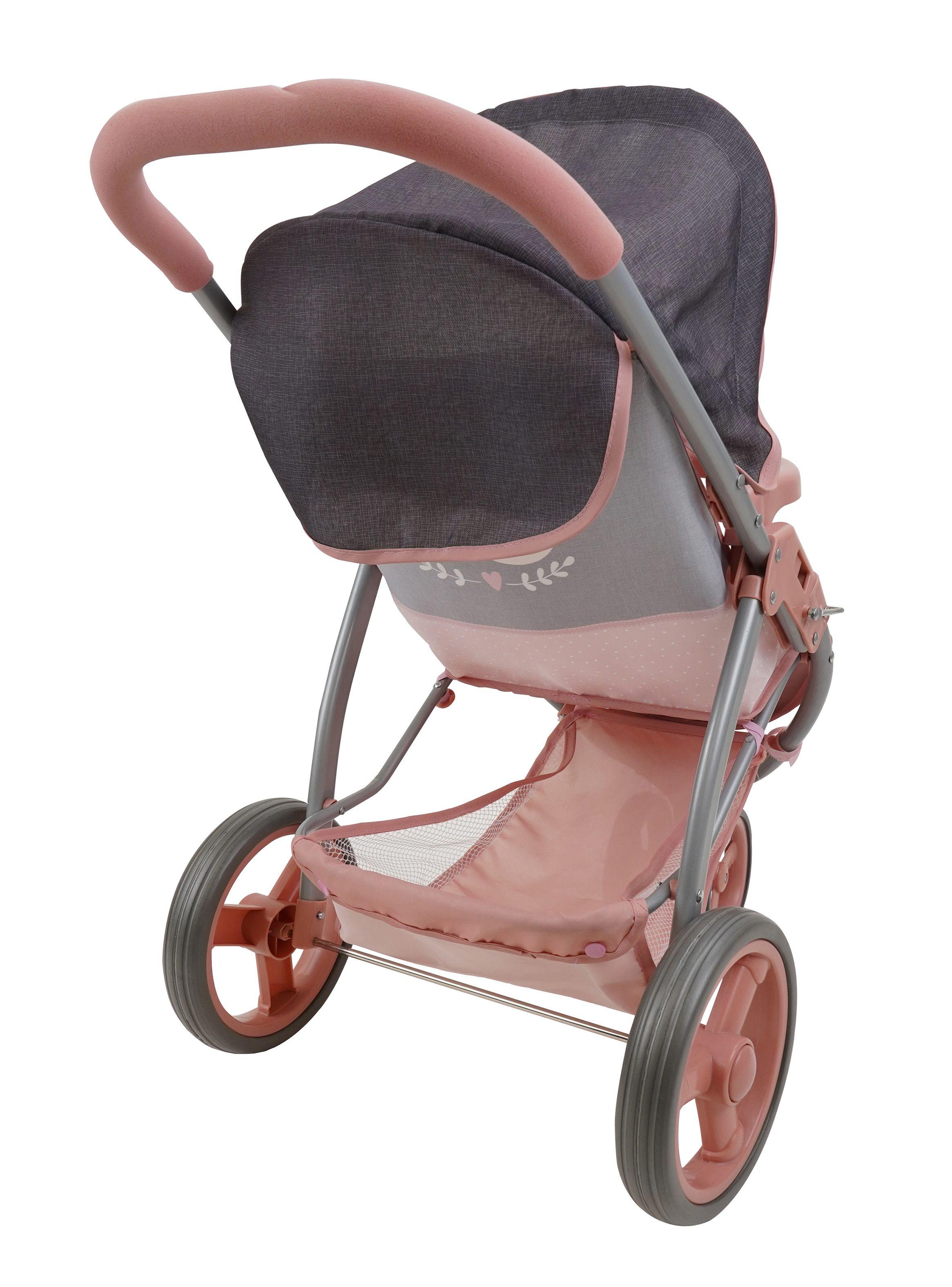 Coche Stroller para Muñeca Little Swan Gris Rosa-2