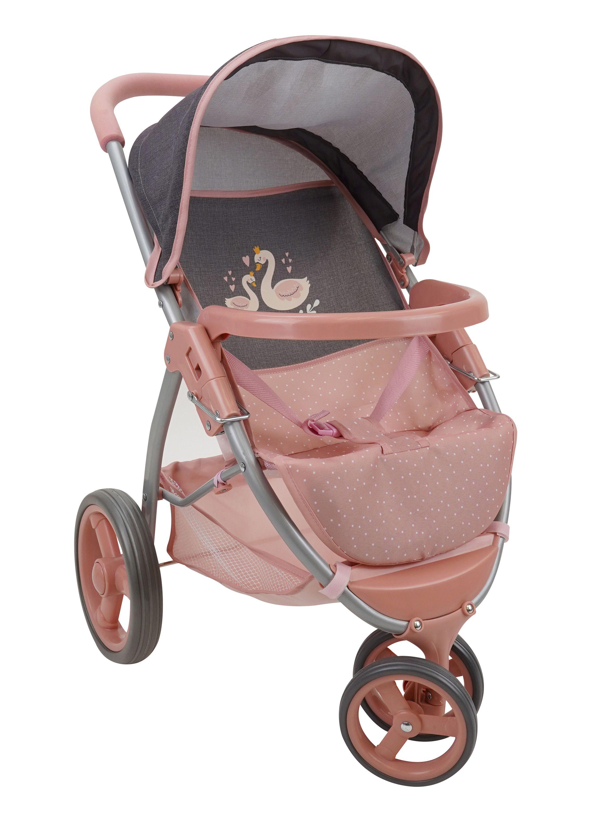 Coche Stroller para Muñeca Little Swan Gris Rosa-0