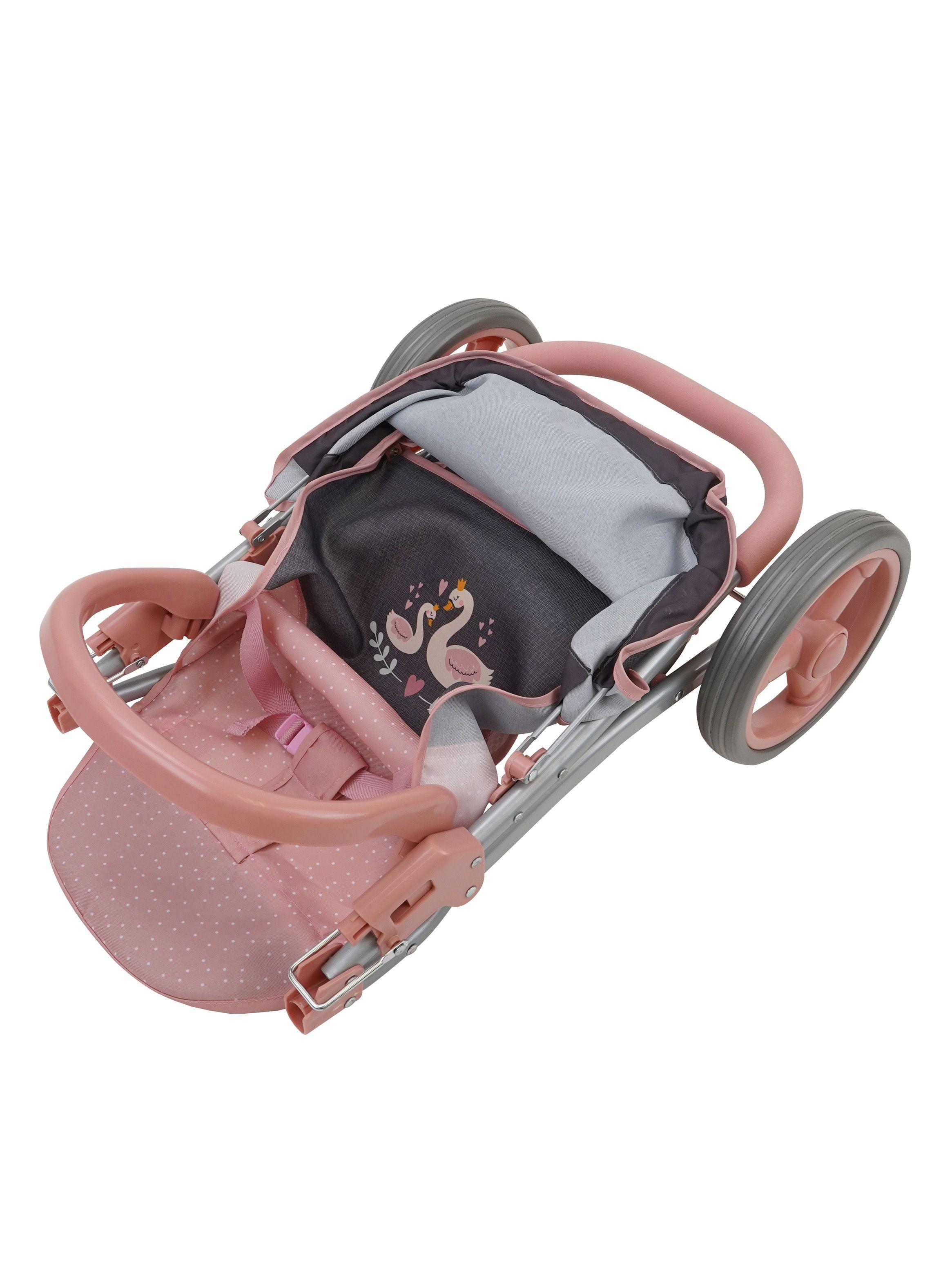 Coche Stroller para Muñeca Little Swan Gris Rosa-1