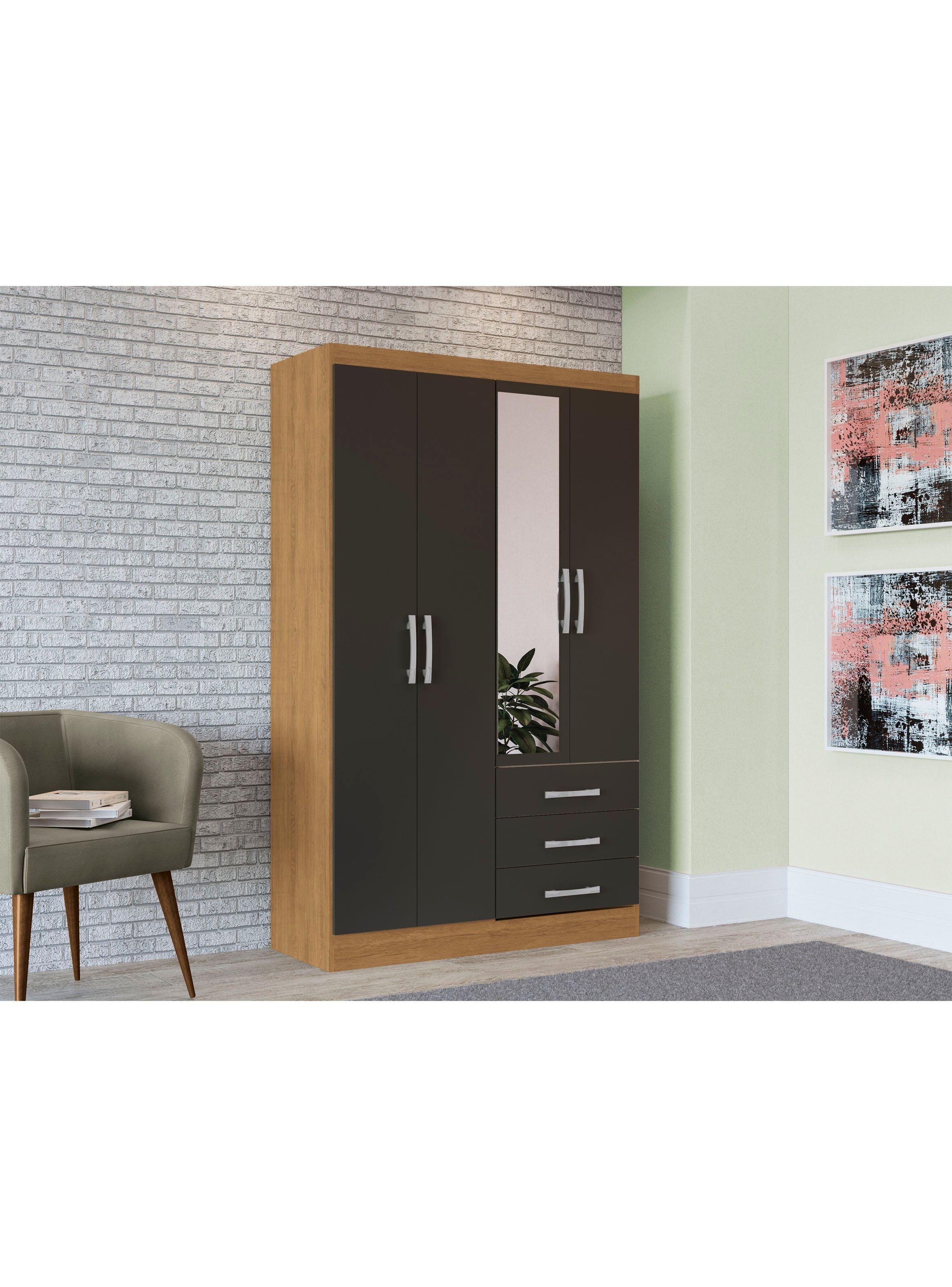 Clóset Amelia con Espejo 4 Puertas 3 Cajones Freijó Negro-4