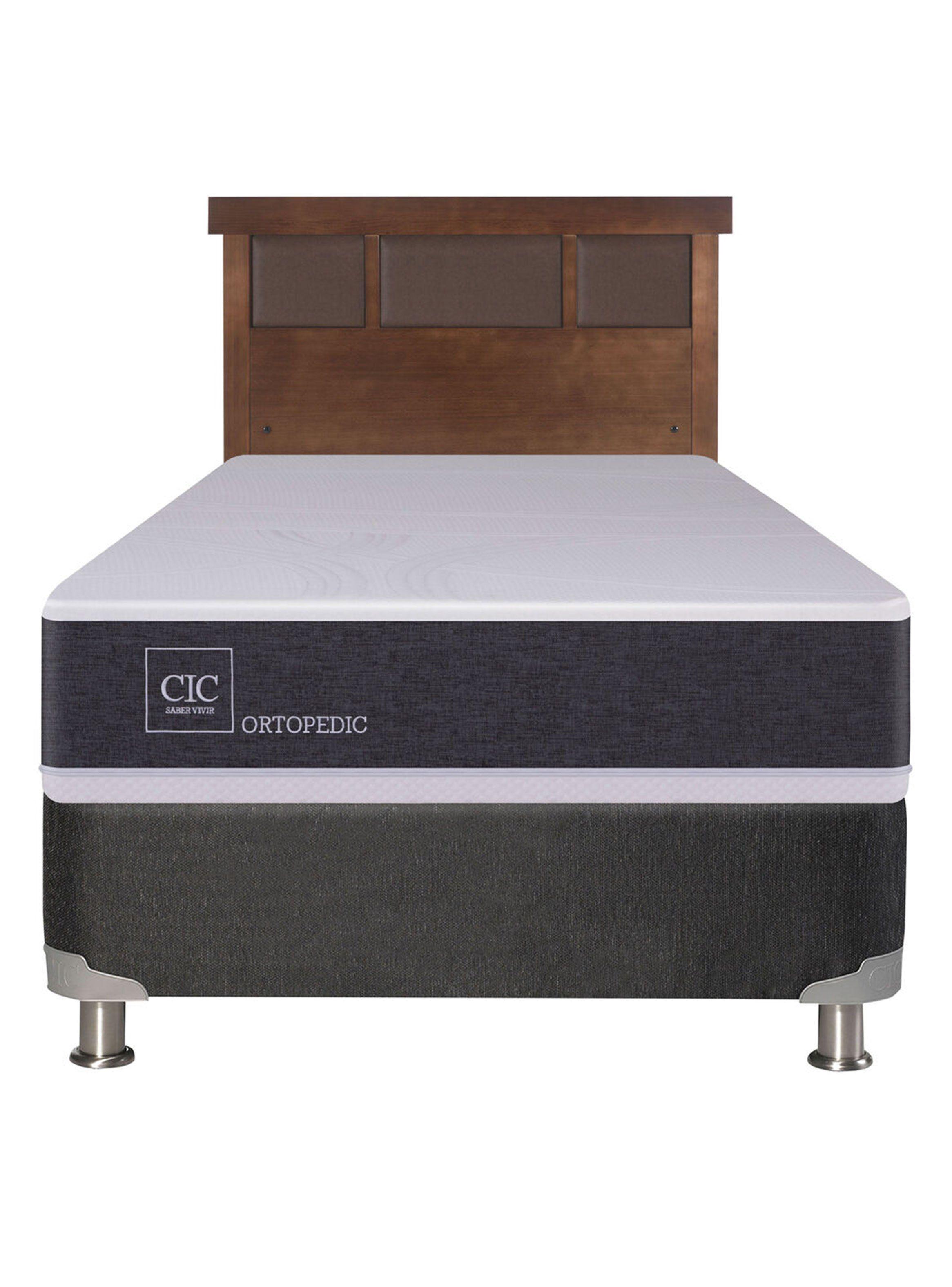Box Spring New Ortopedic B5 Black 1 Plaza + Respaldo New Dublin Caramelo Sin Textil-1