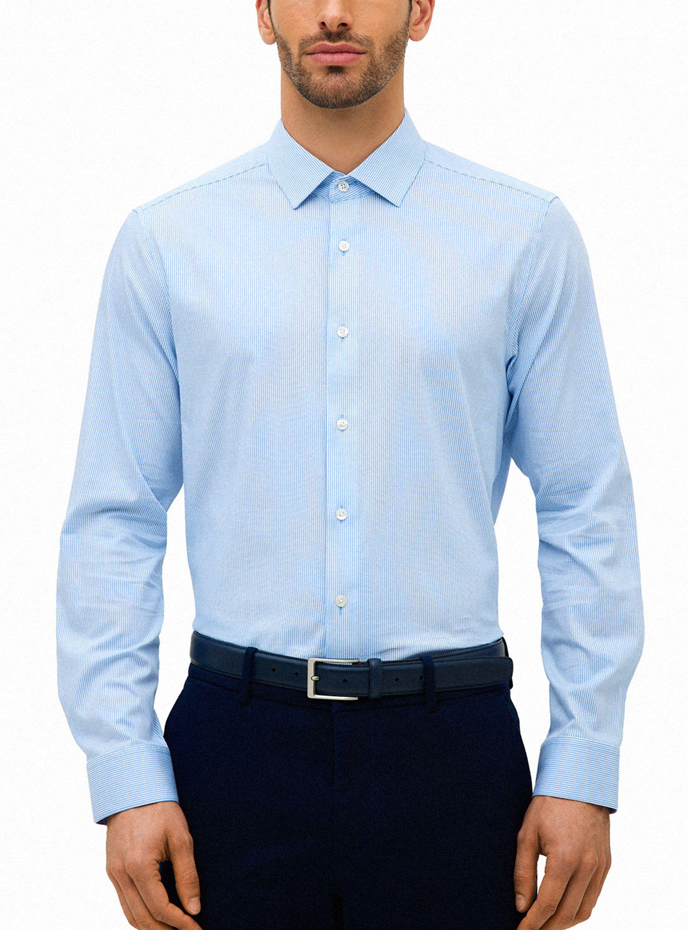 Camisa Formal Listada Celeste-3