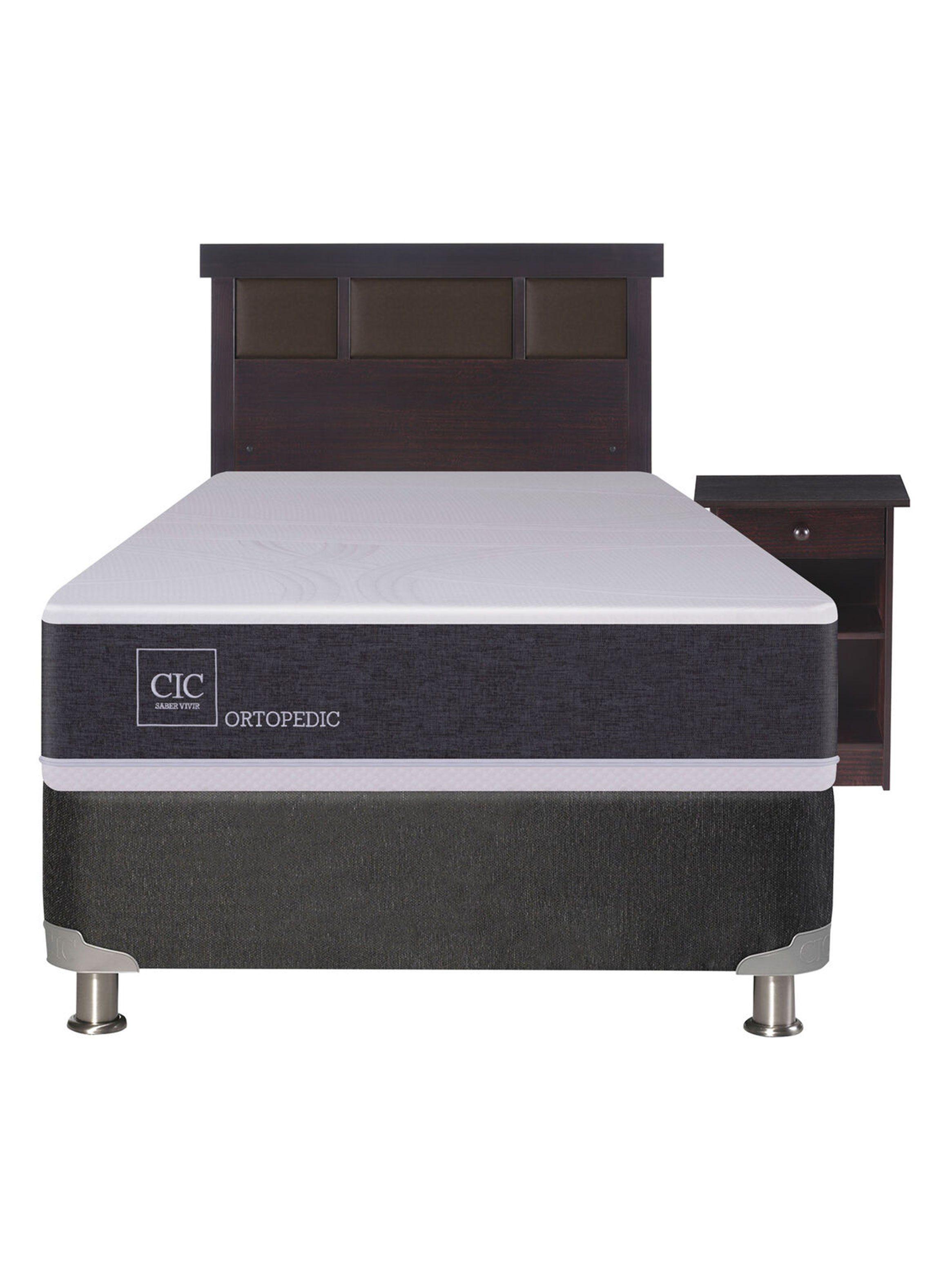 Box Spring New Ortopedic B5 Black 1 Plaza + Set New Dublin Chocolate Sin Textil-1