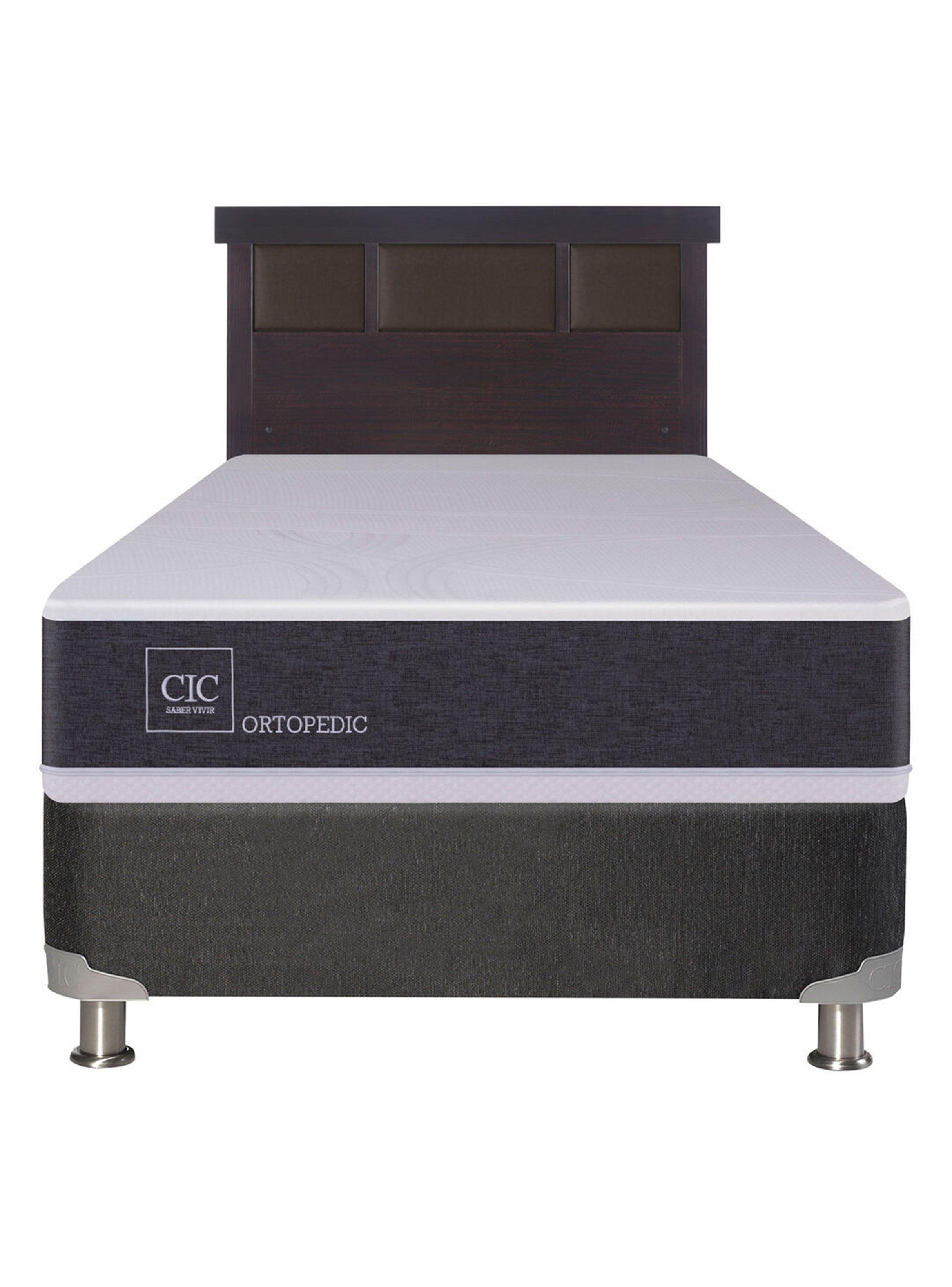 Box Spring New Ortopedic B5 Black 1 Plaza + Respaldo New Dublin Chocolate Sin Textil-1