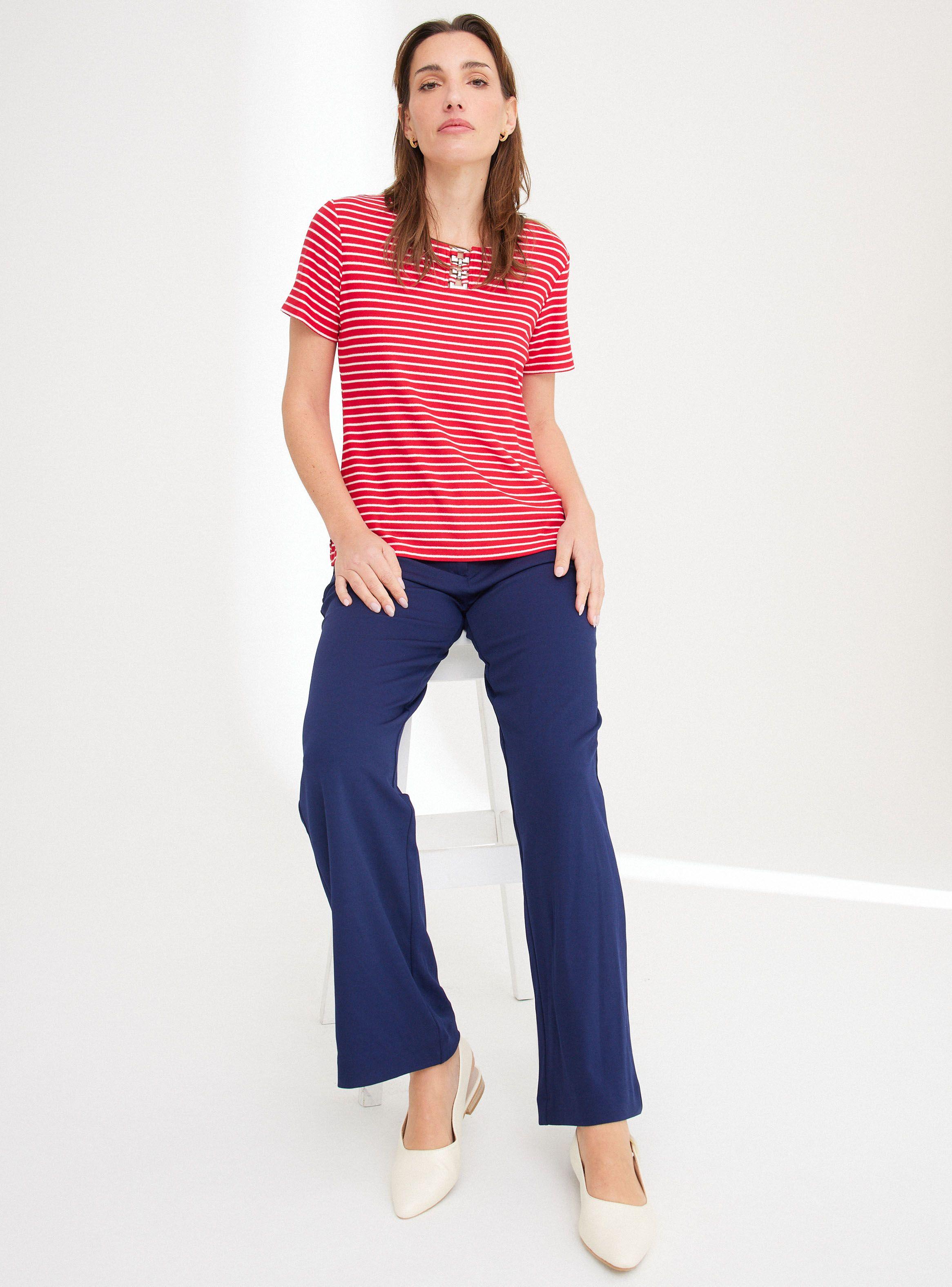 Polera Rayada con Hebillas Metálicas en Escote-4