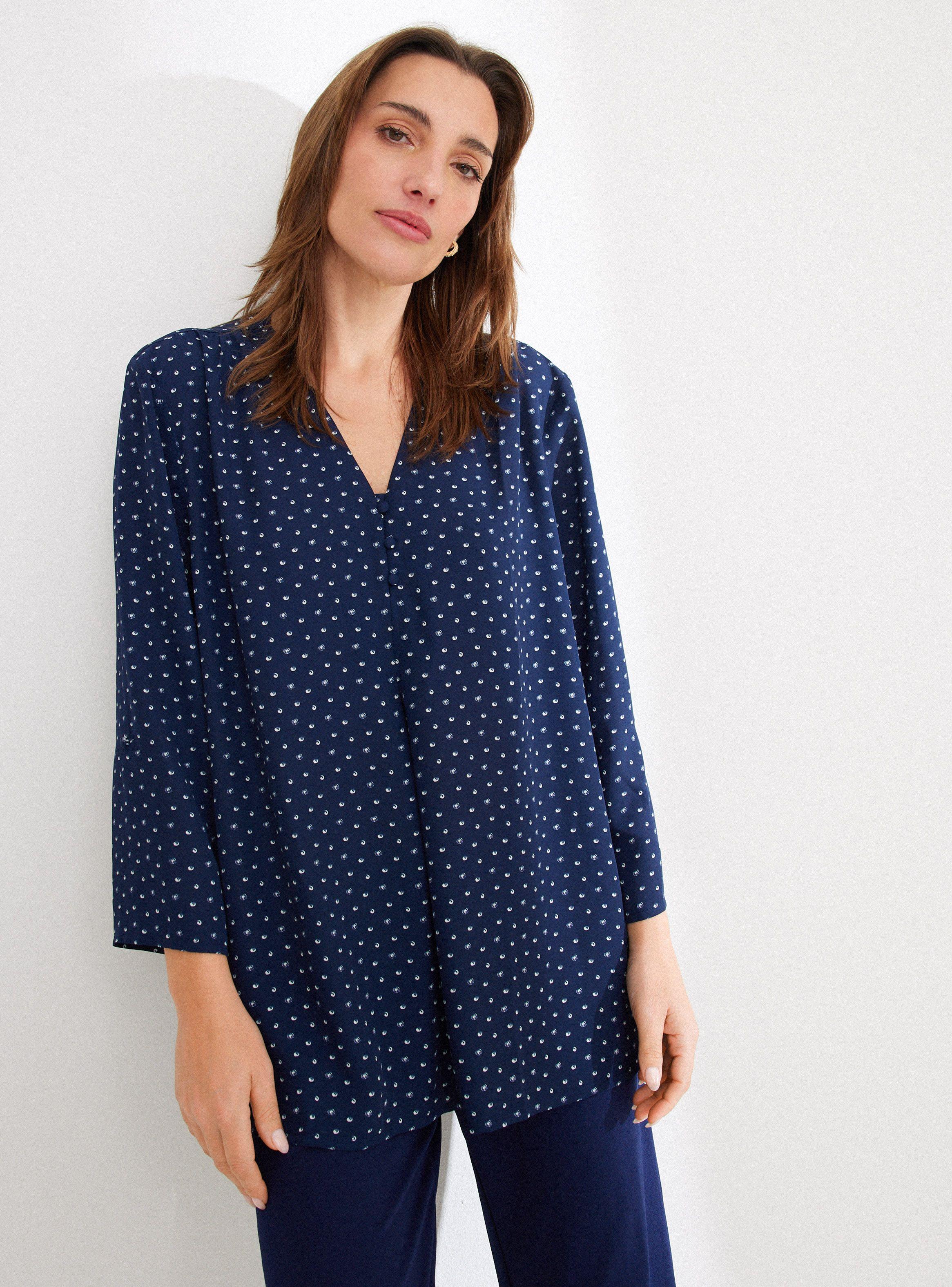 Blusa Estampada Escote V Calce Suelto-0