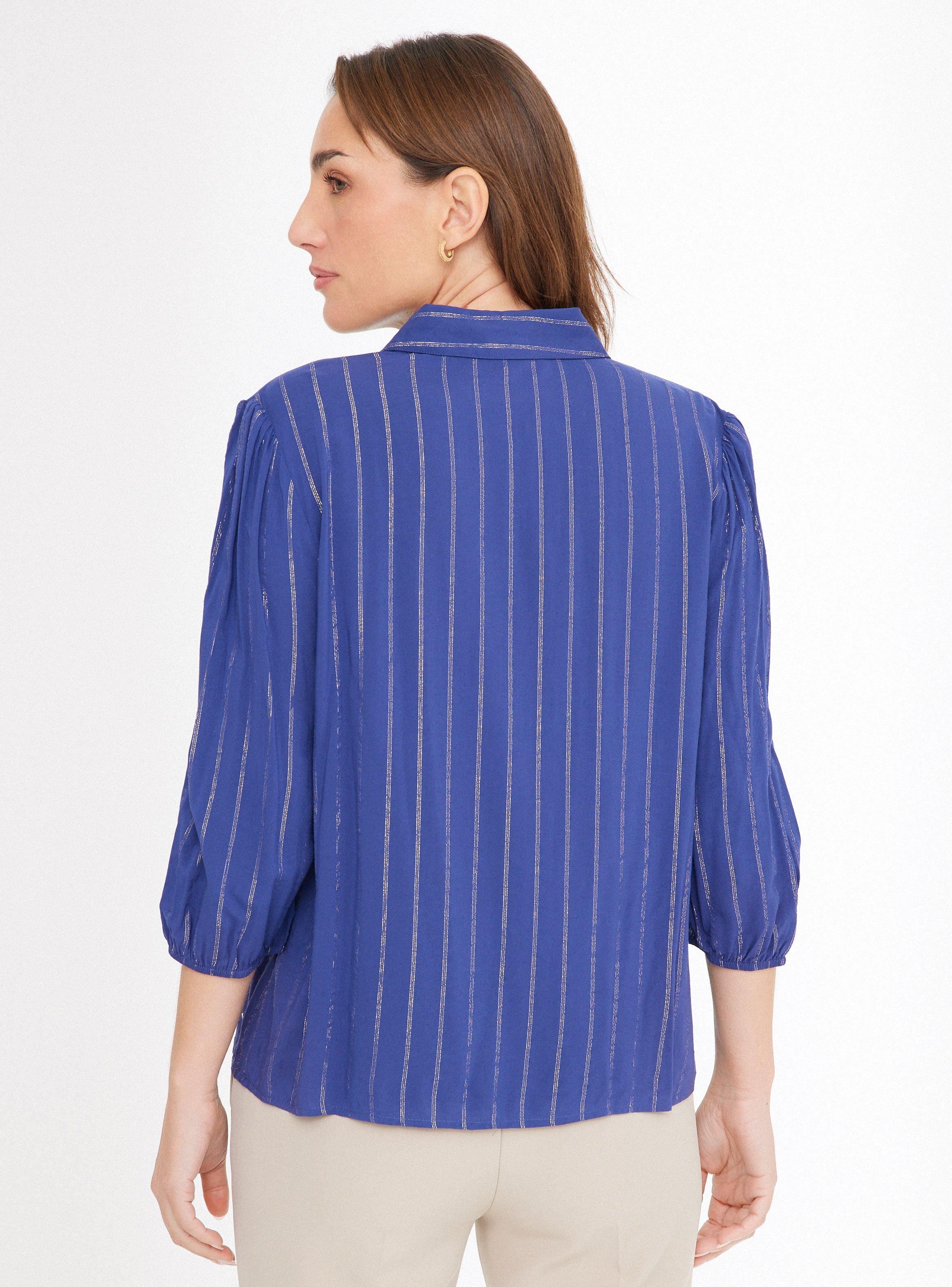 Blusa Rayas Metálicas, Manga Globo Puño Elástico-1