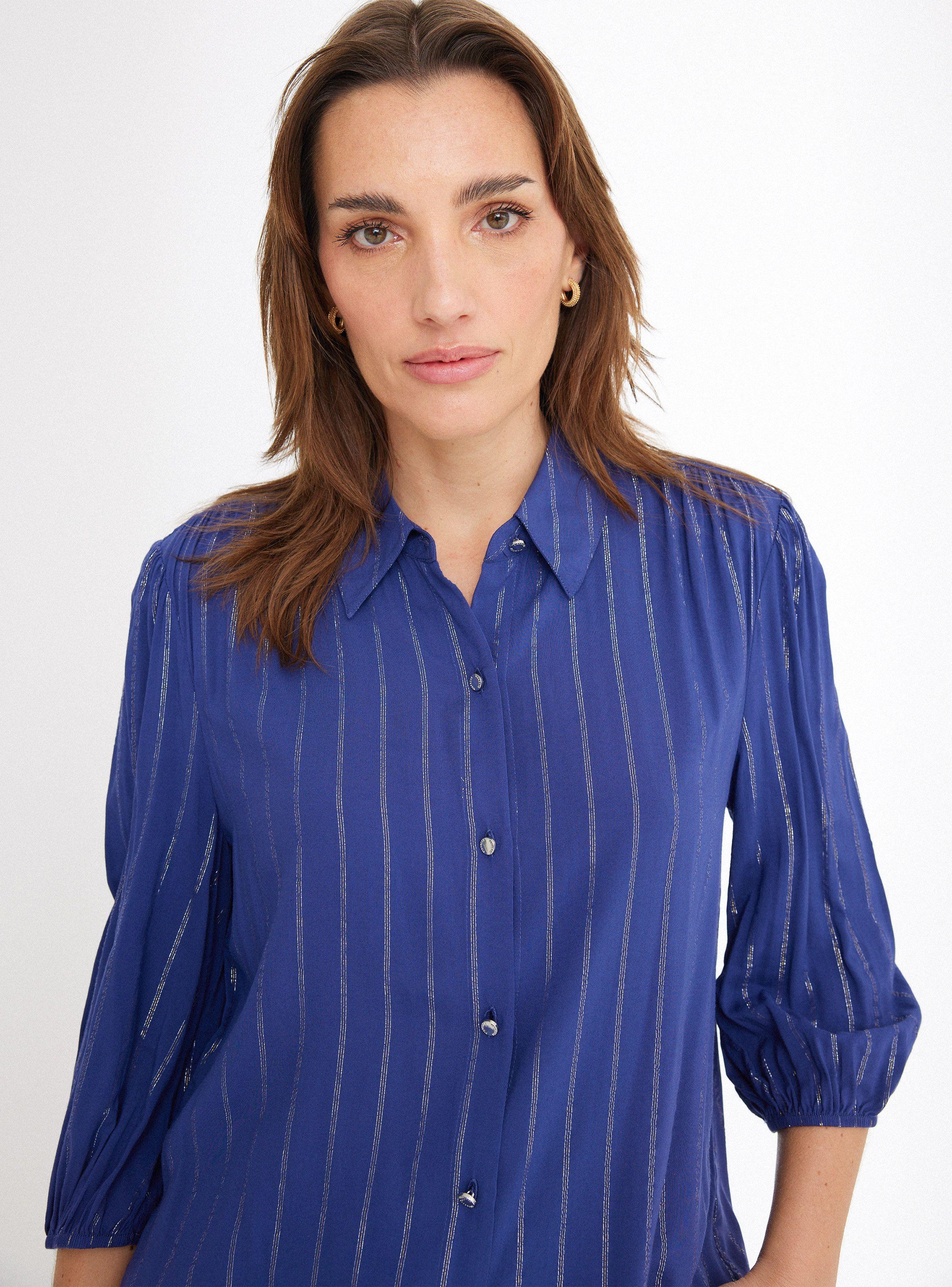 Blusa Rayas Metálicas, Manga Globo Puño Elástico-2