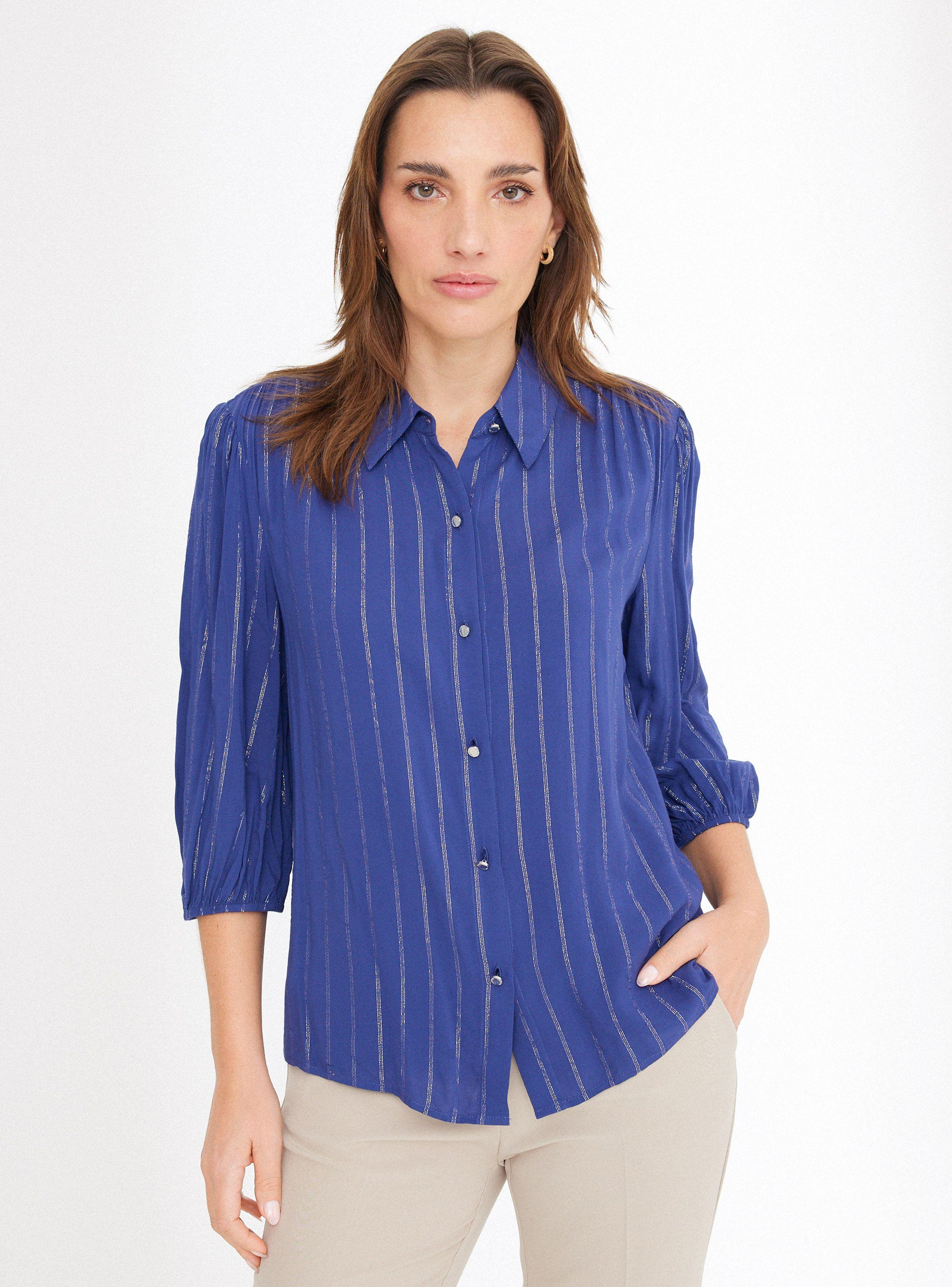 Blusa Rayas Metálicas, Manga Globo Puño Elástico-0