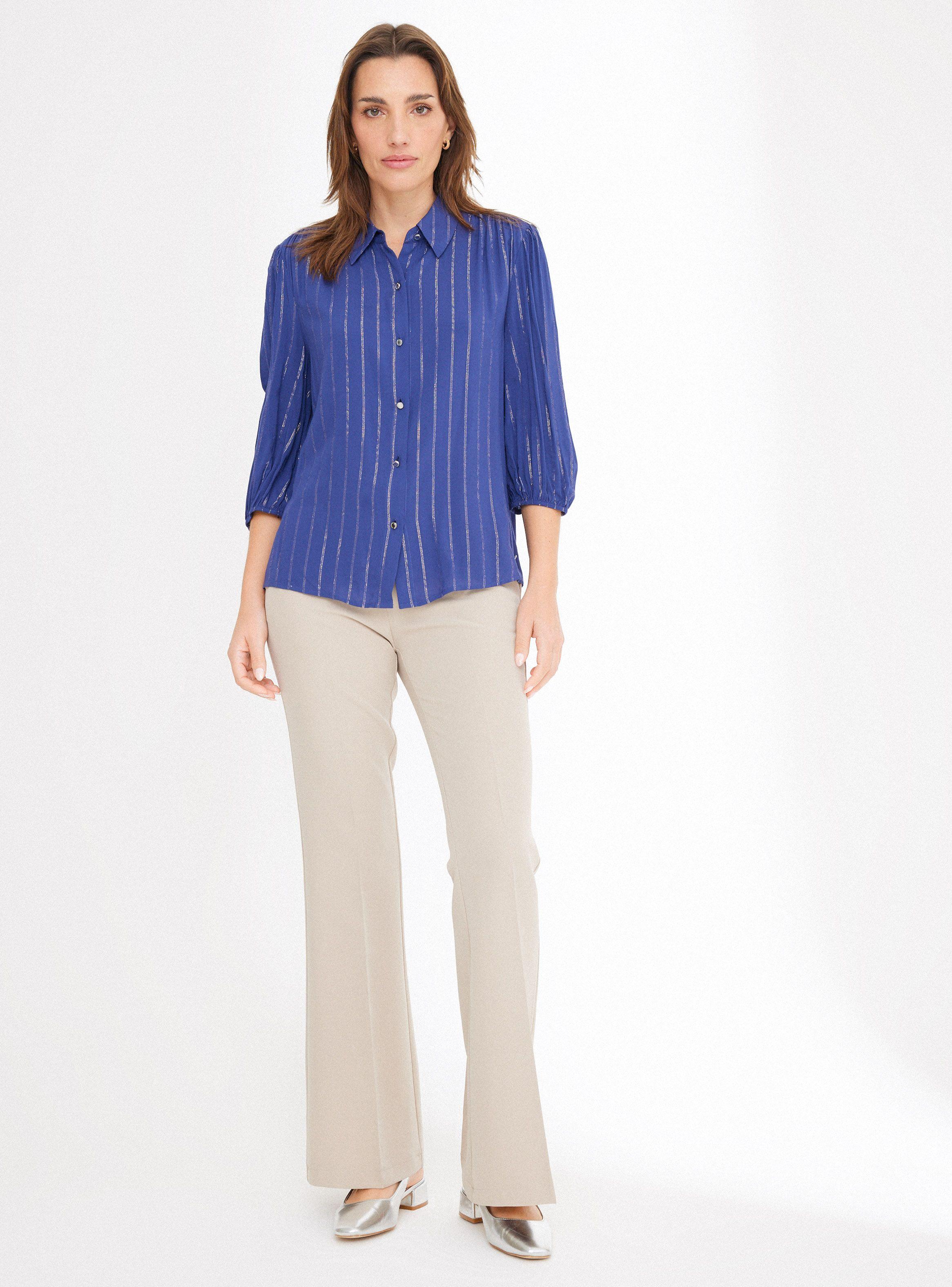 Blusa Rayas Metálicas, Manga Globo Puño Elástico-4