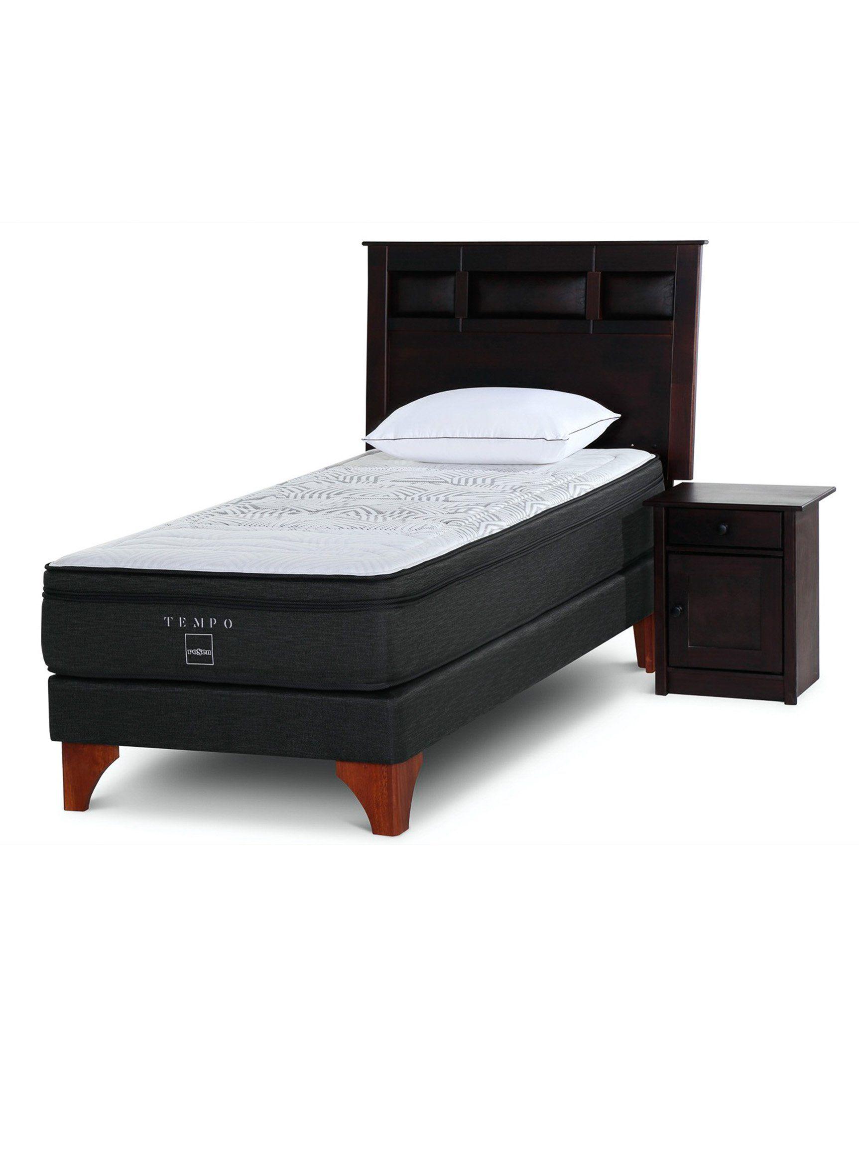 Box Spring Tempo 1.5 Plazas Base Normal + Set Muebles Bilbao + Almohada-0