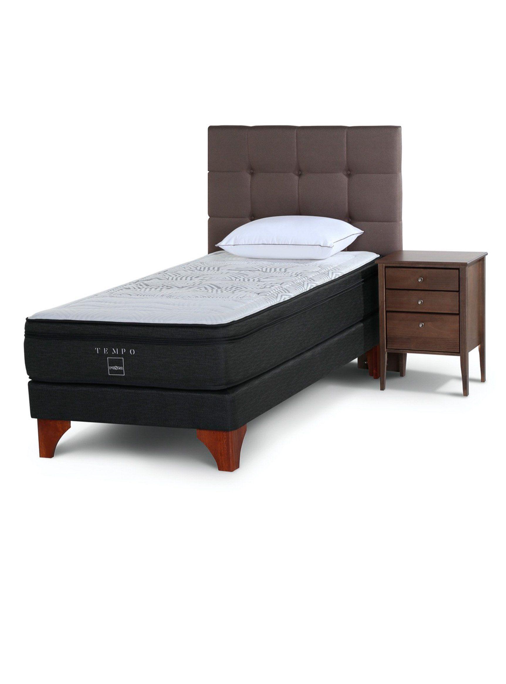 Box Spring Tempo 1.5 Plazas Base Normal + Set Muebles Issey + Almohada-0
