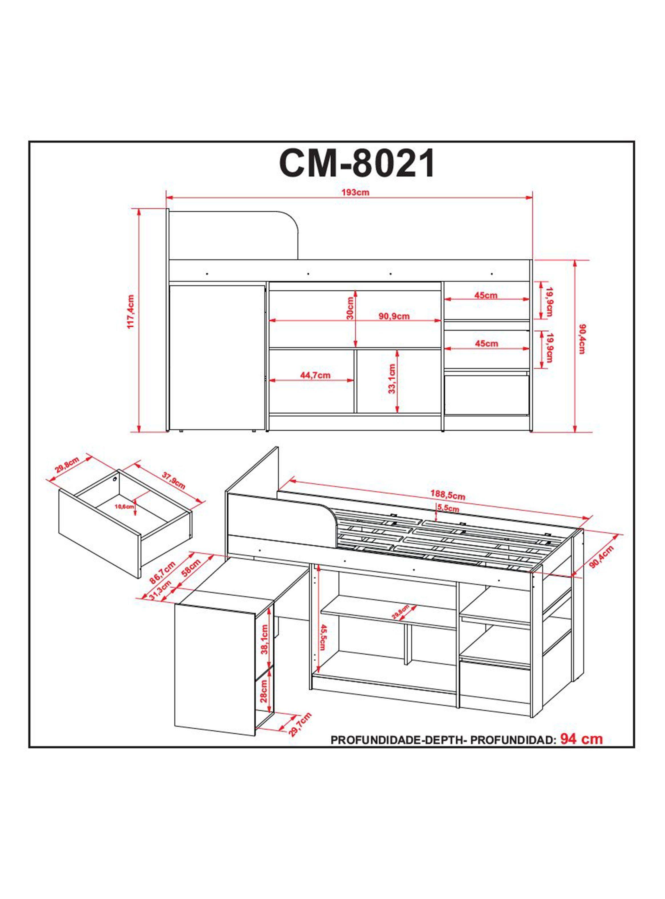 Cama Funcional 1 Plaza Somier con Escritorio-1