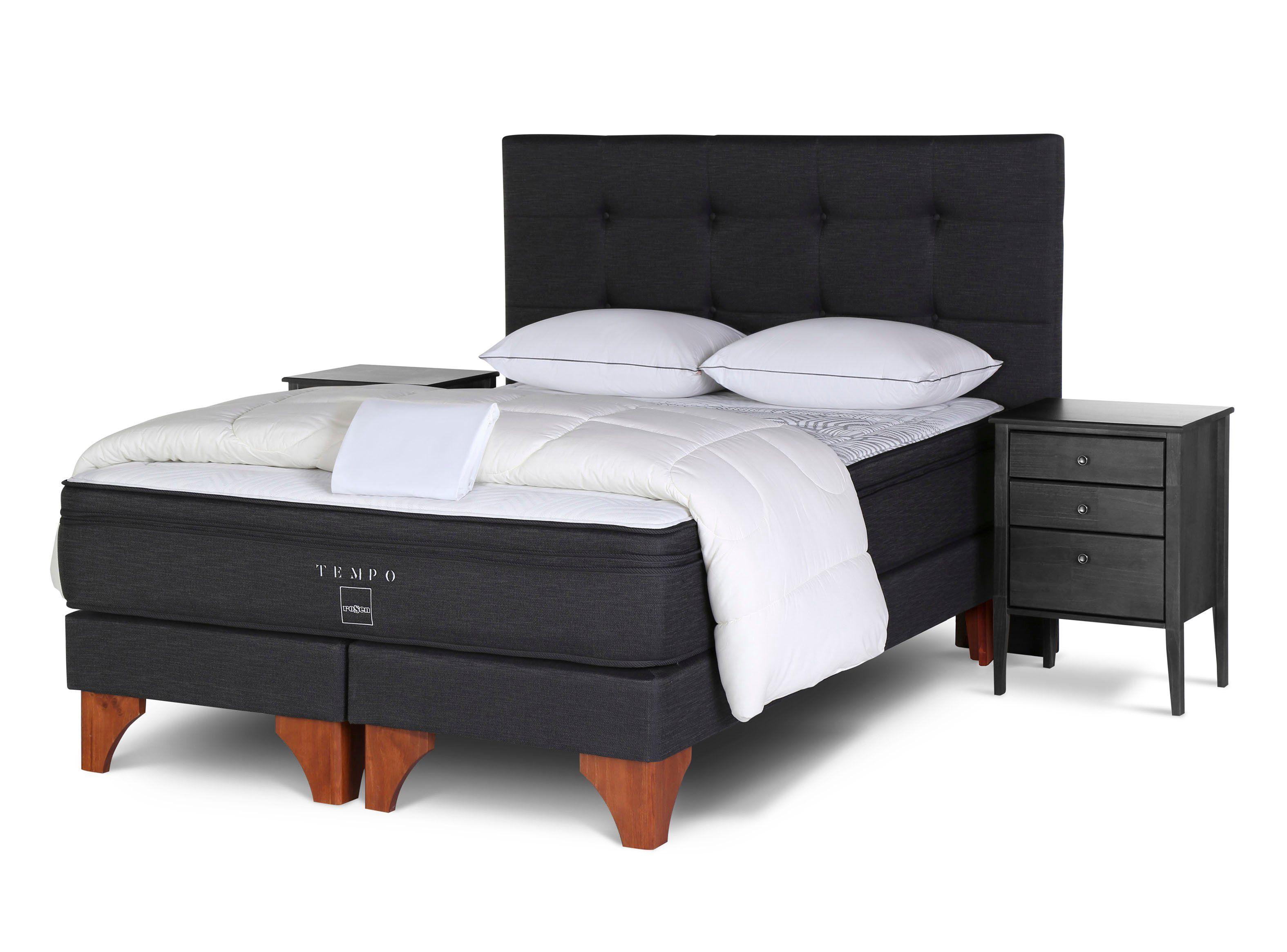 Box Spring Tempo 2 Plazas Base Dividida + Set Muebles Issey Gráfito + Textil-0