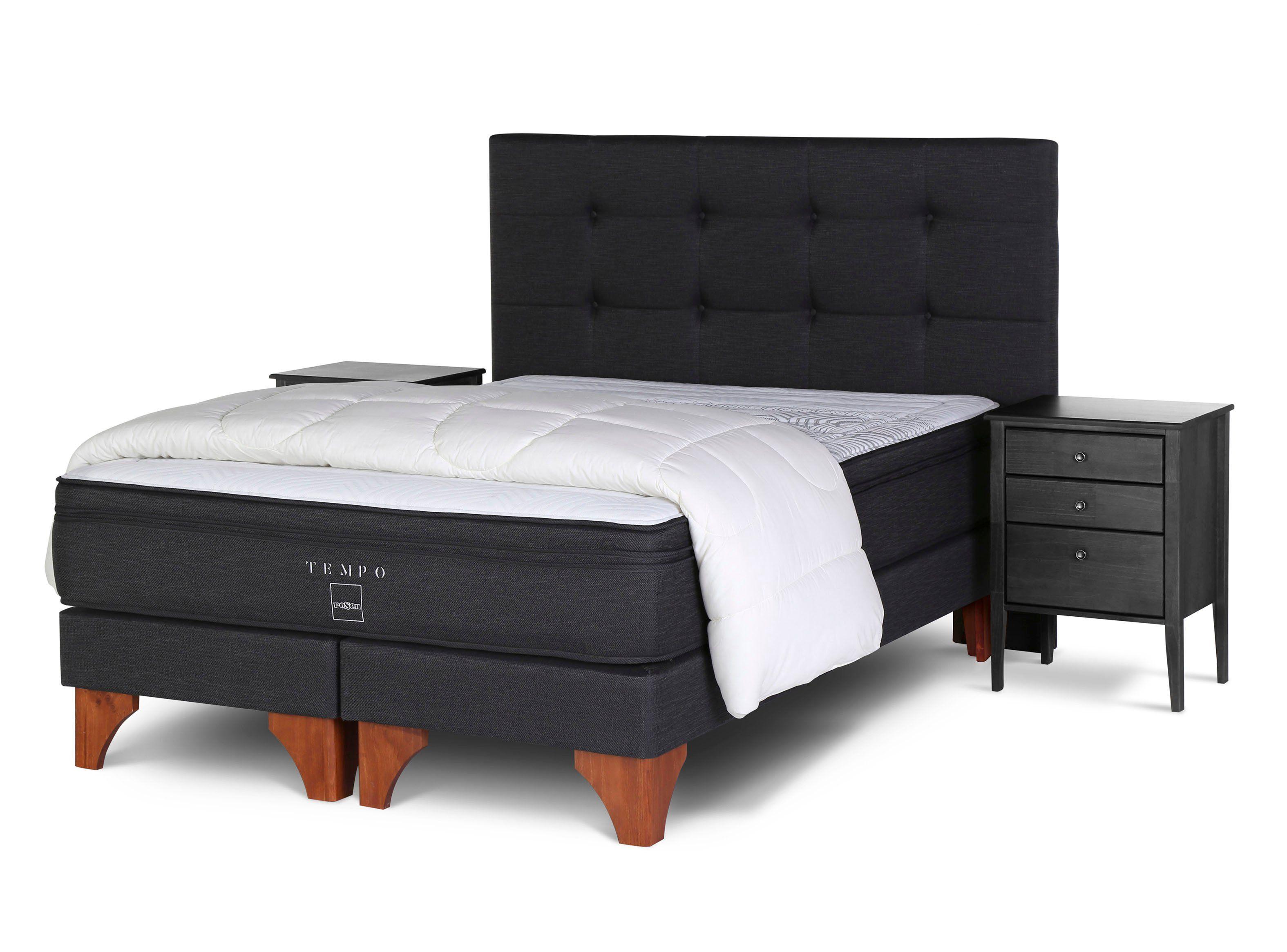 Box Spring Tempo 2 Plazas Base Dividida + Set Muebles Issey Gráfito + Plumón-0