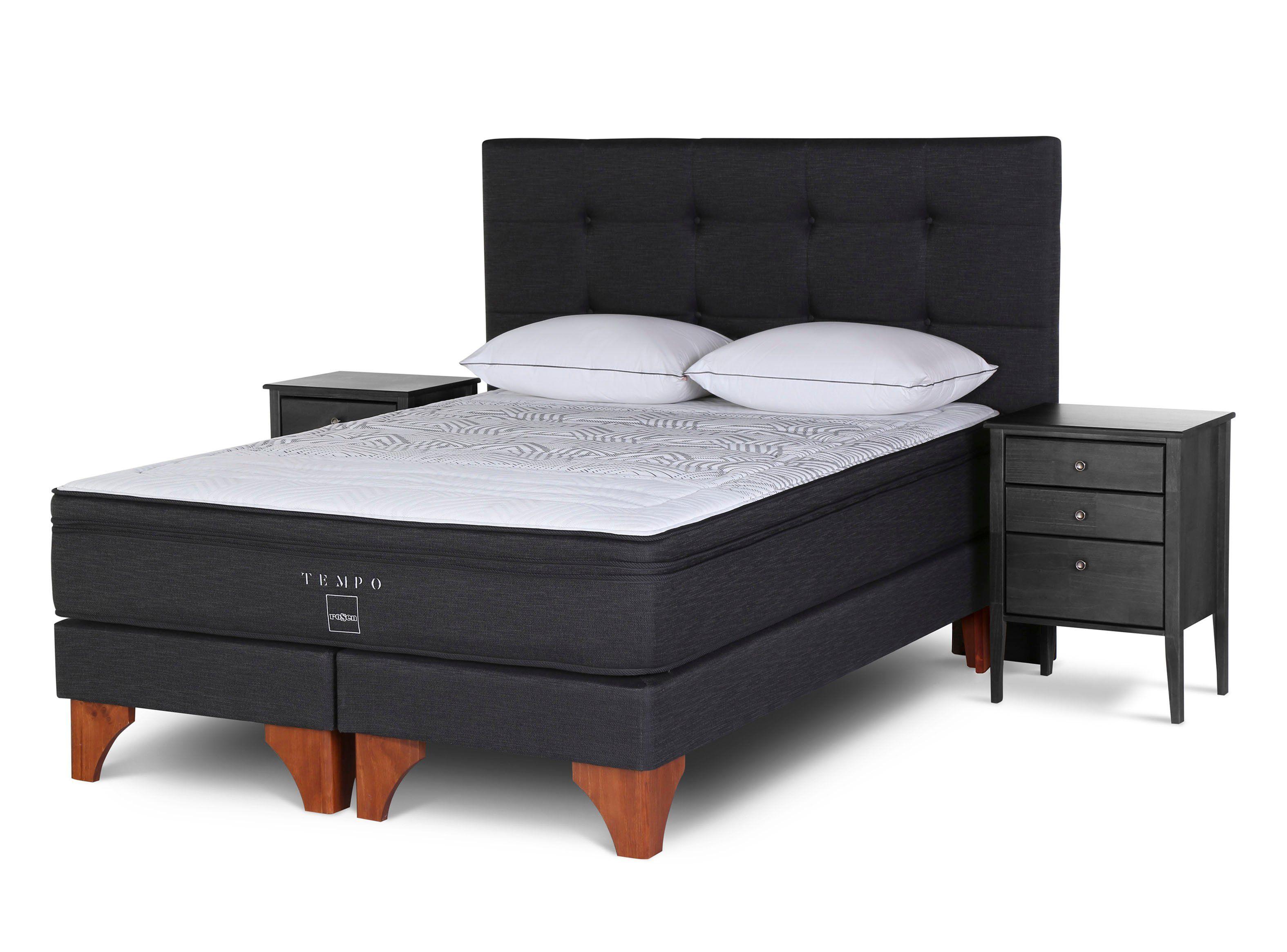 Box Spring Tempo King Base Dividida + Set Muebles Issey Gráfito + Almohadas-0